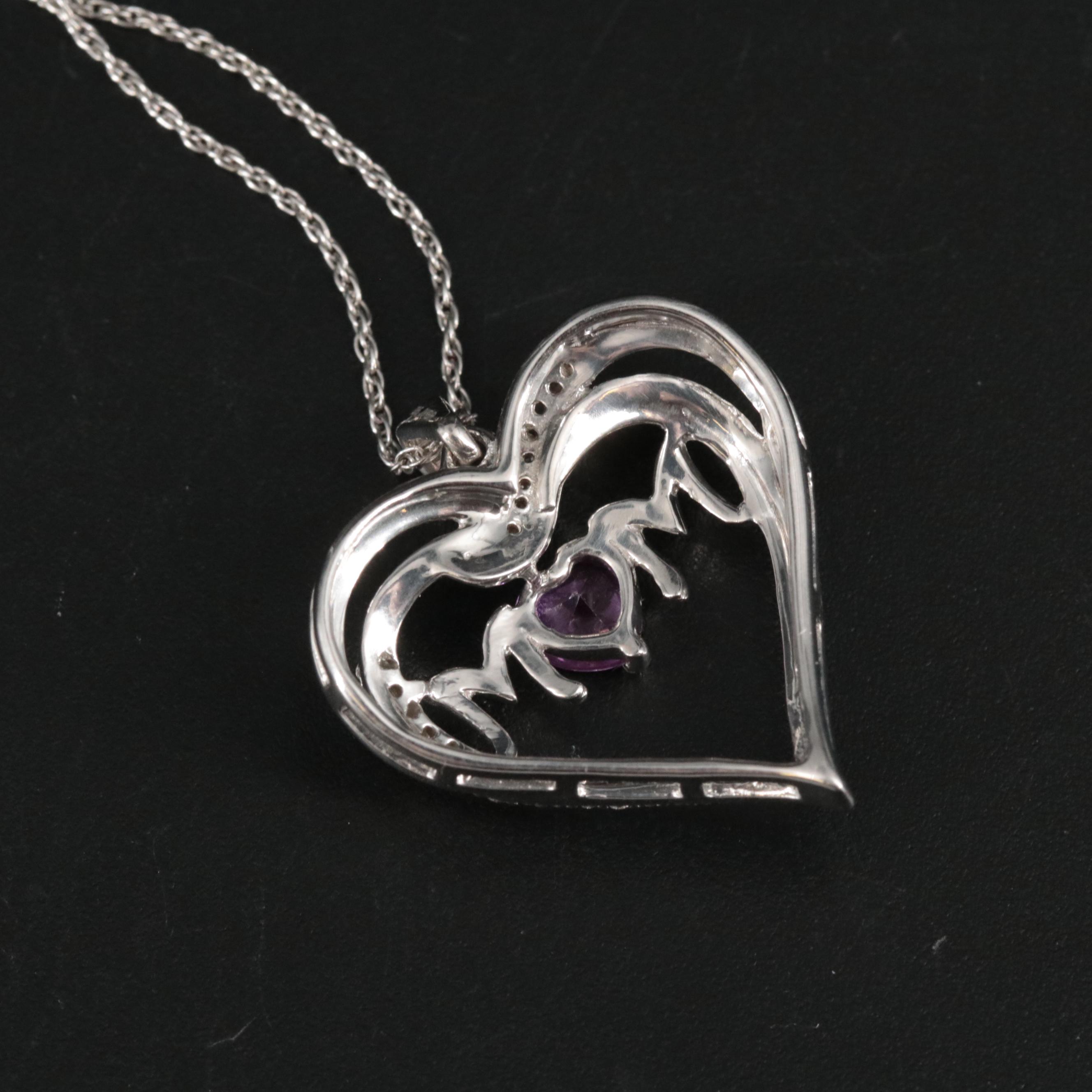 Sterling Silver Sapphire Heart Pendant Necklace