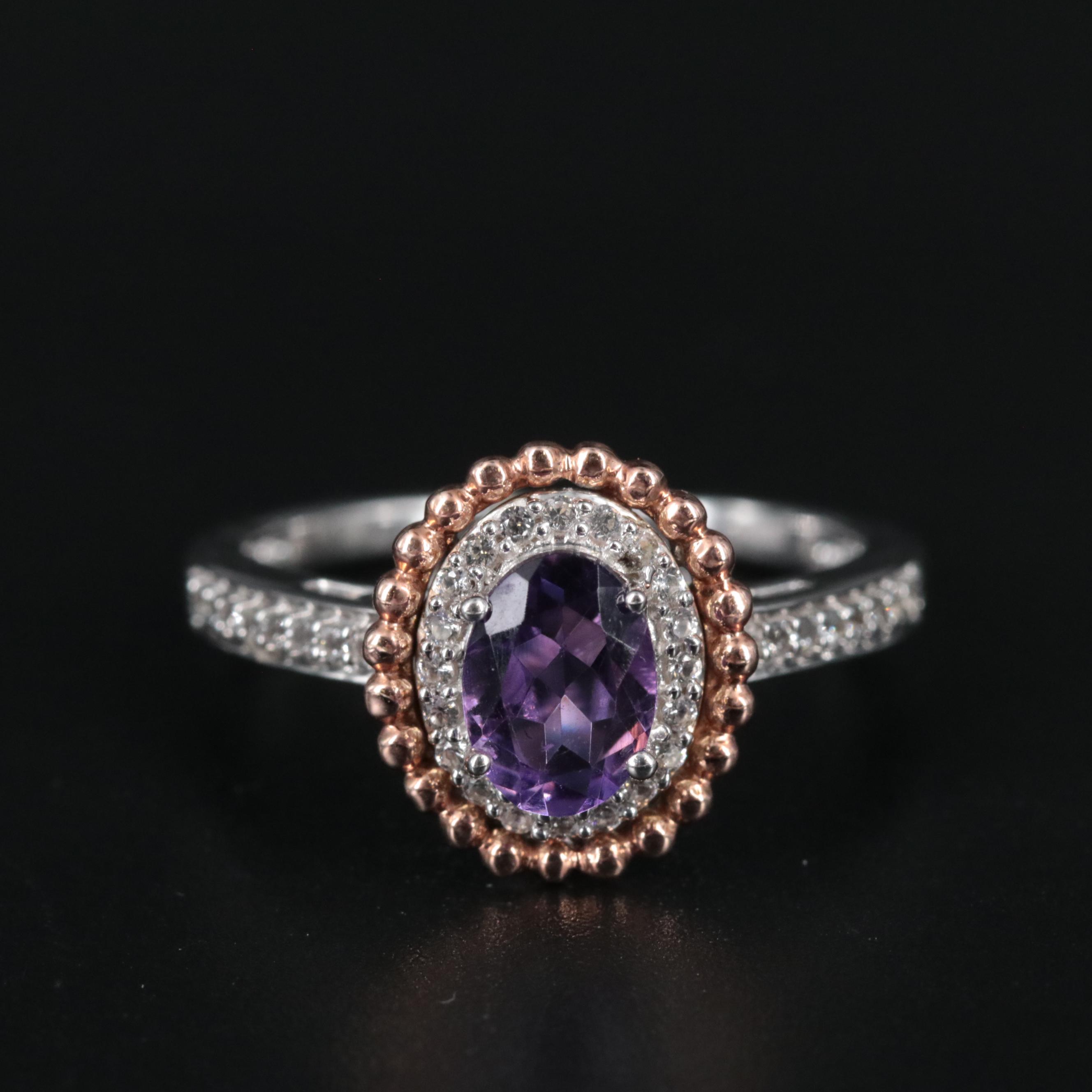 Sterling Silver Amethyst and Sapphire Ring with 10K Accents