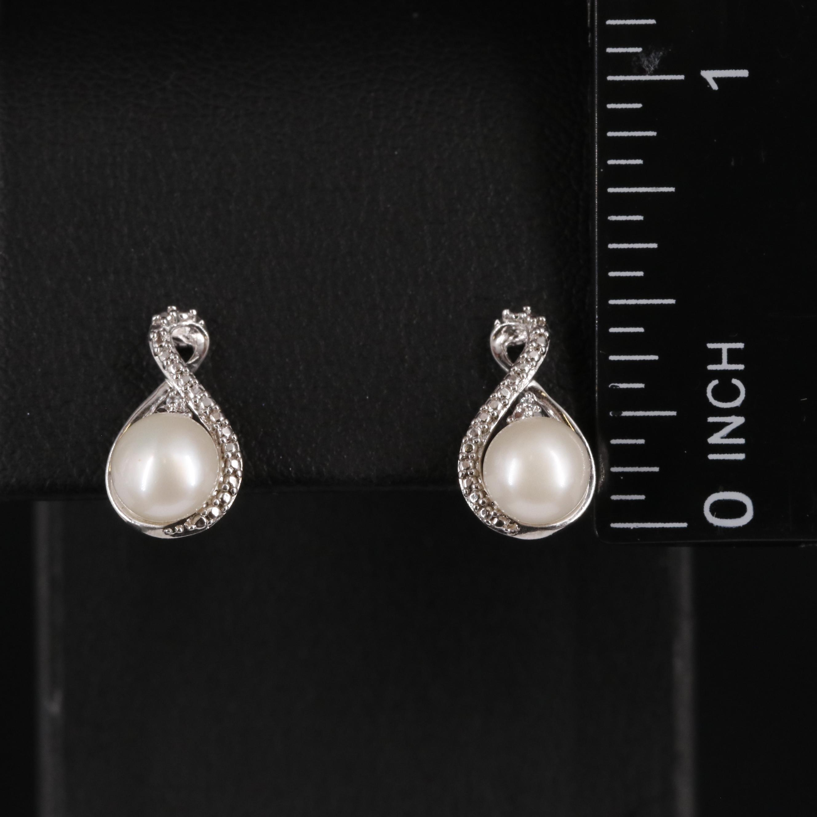 Sterling Silver Pearl and Cubic Zirconia Earrings
