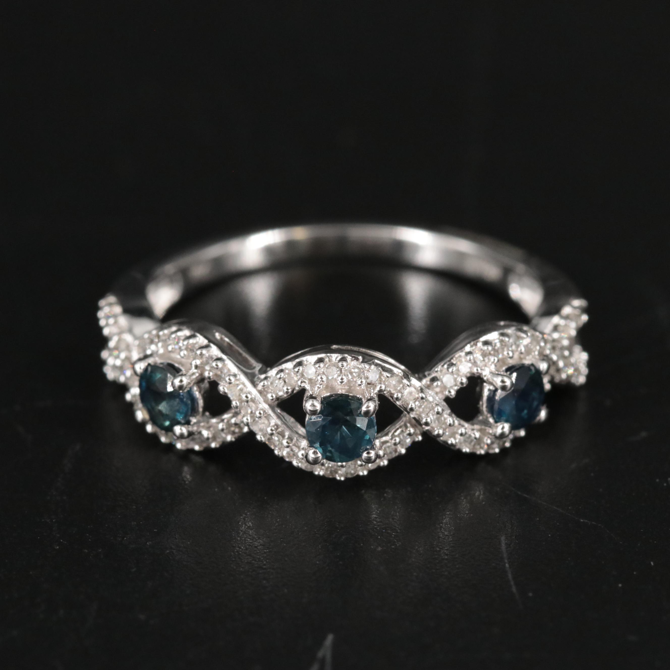 10K White Gold Sapphire and Diamond Ring