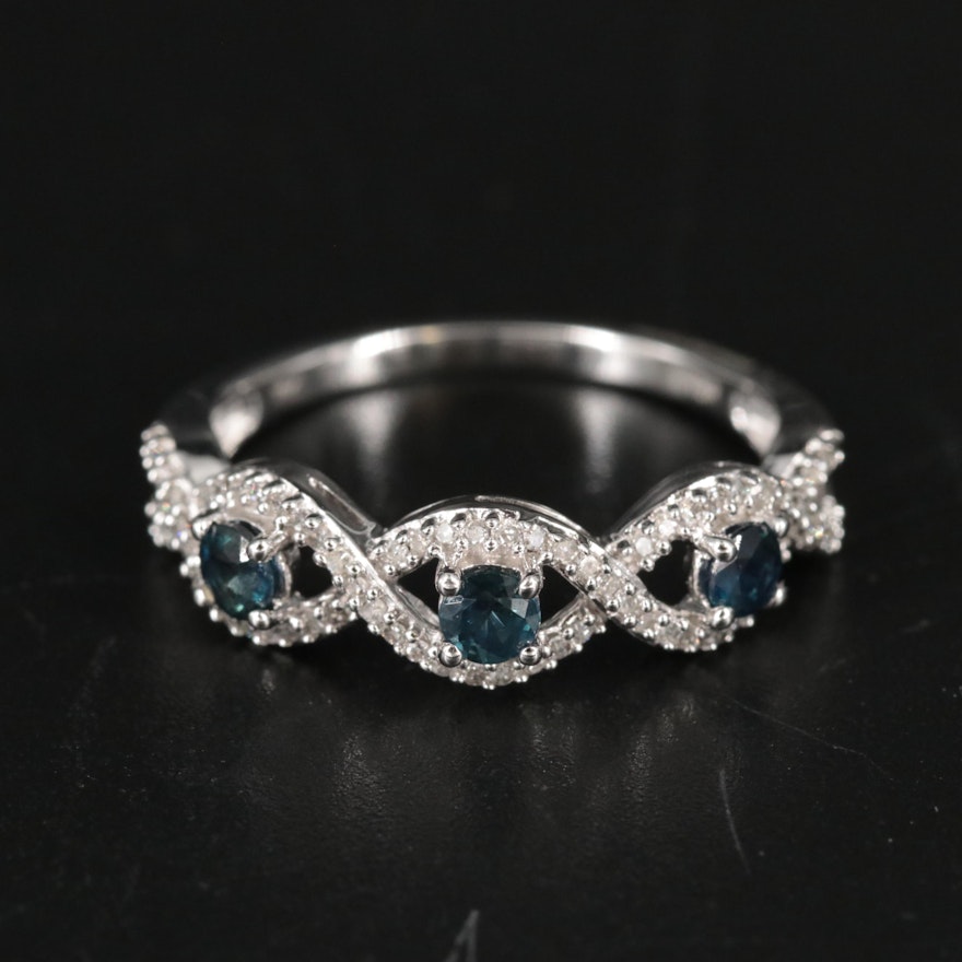 10K White Gold Sapphire and Diamond Ring