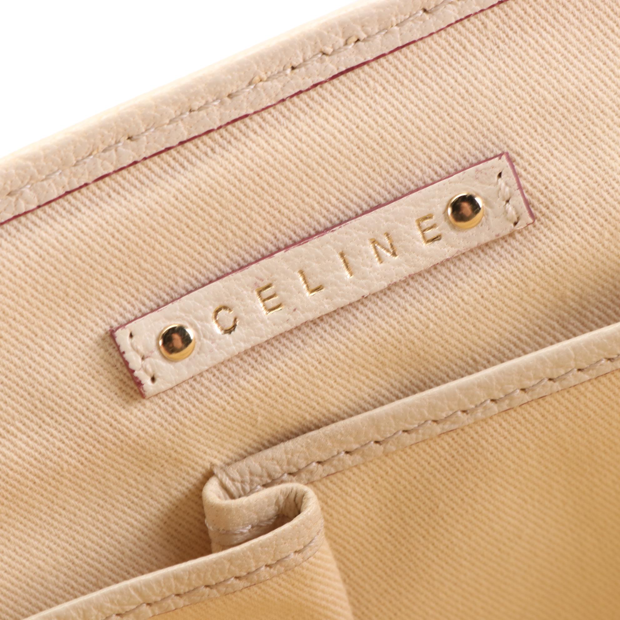 Celine Striped Canvas Tote with Leather Trim