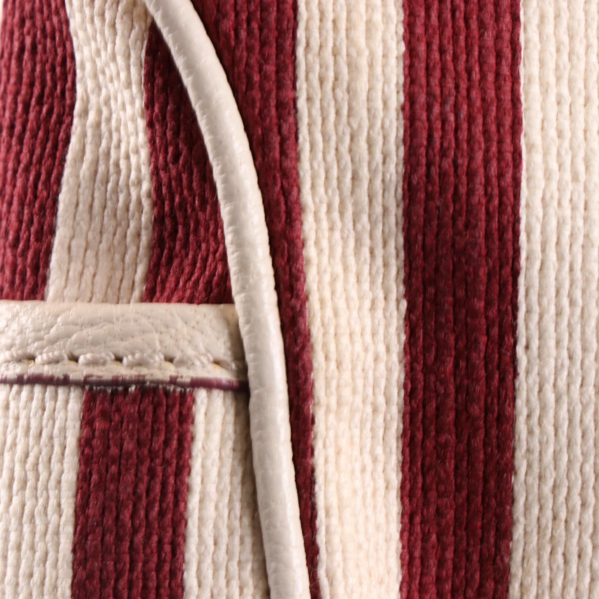 Celine Striped Canvas Tote with Leather Trim