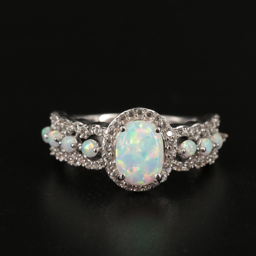 Sterling Silver Opal and Sapphire Ring