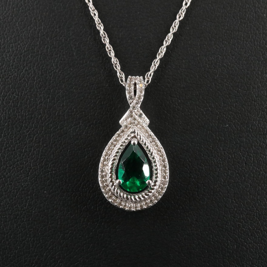 Sterling Silver Emerald and Sapphire Pendant Necklace