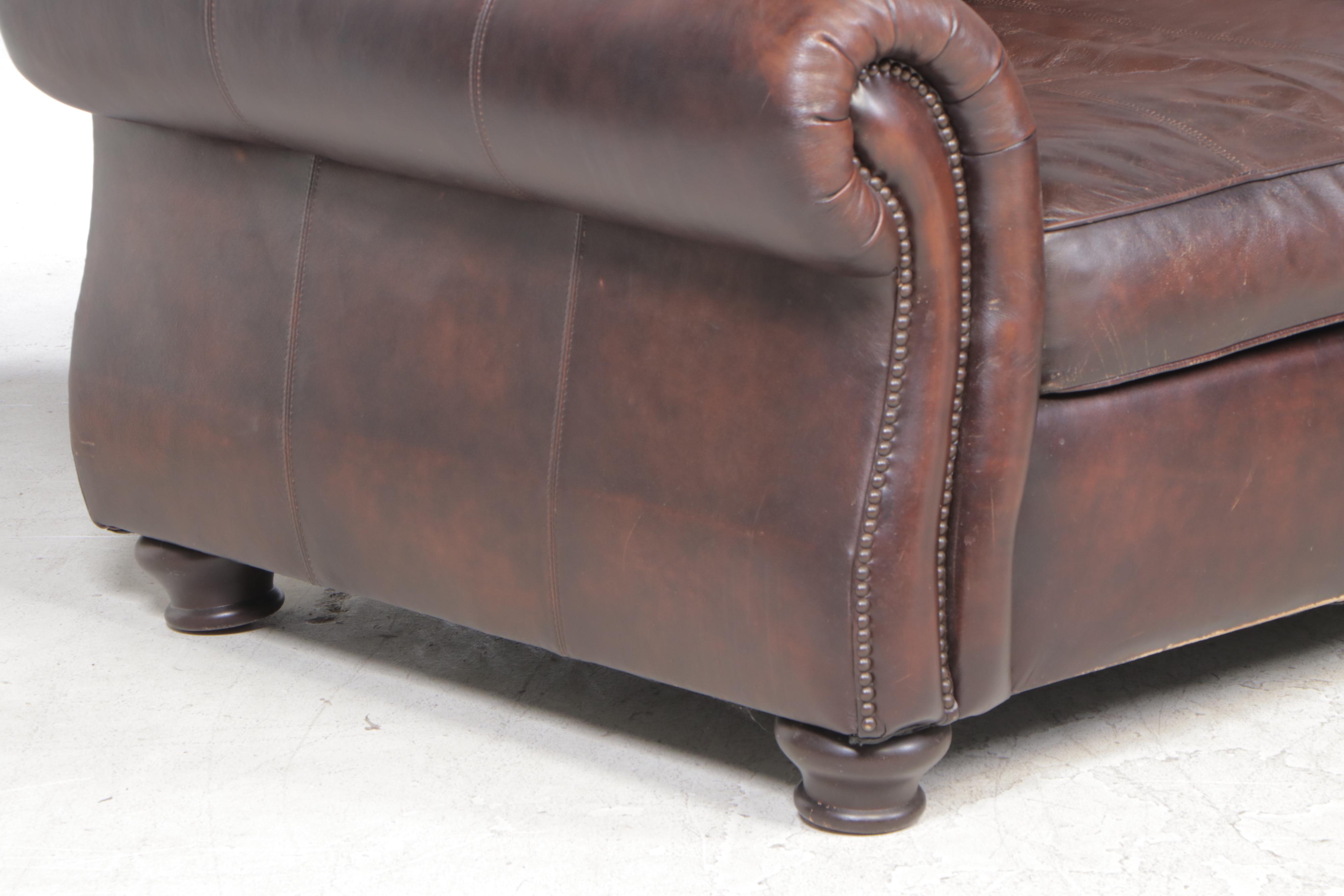Two-Piece Bernhardt Brown Leather Sectional Sofa with Nailheads