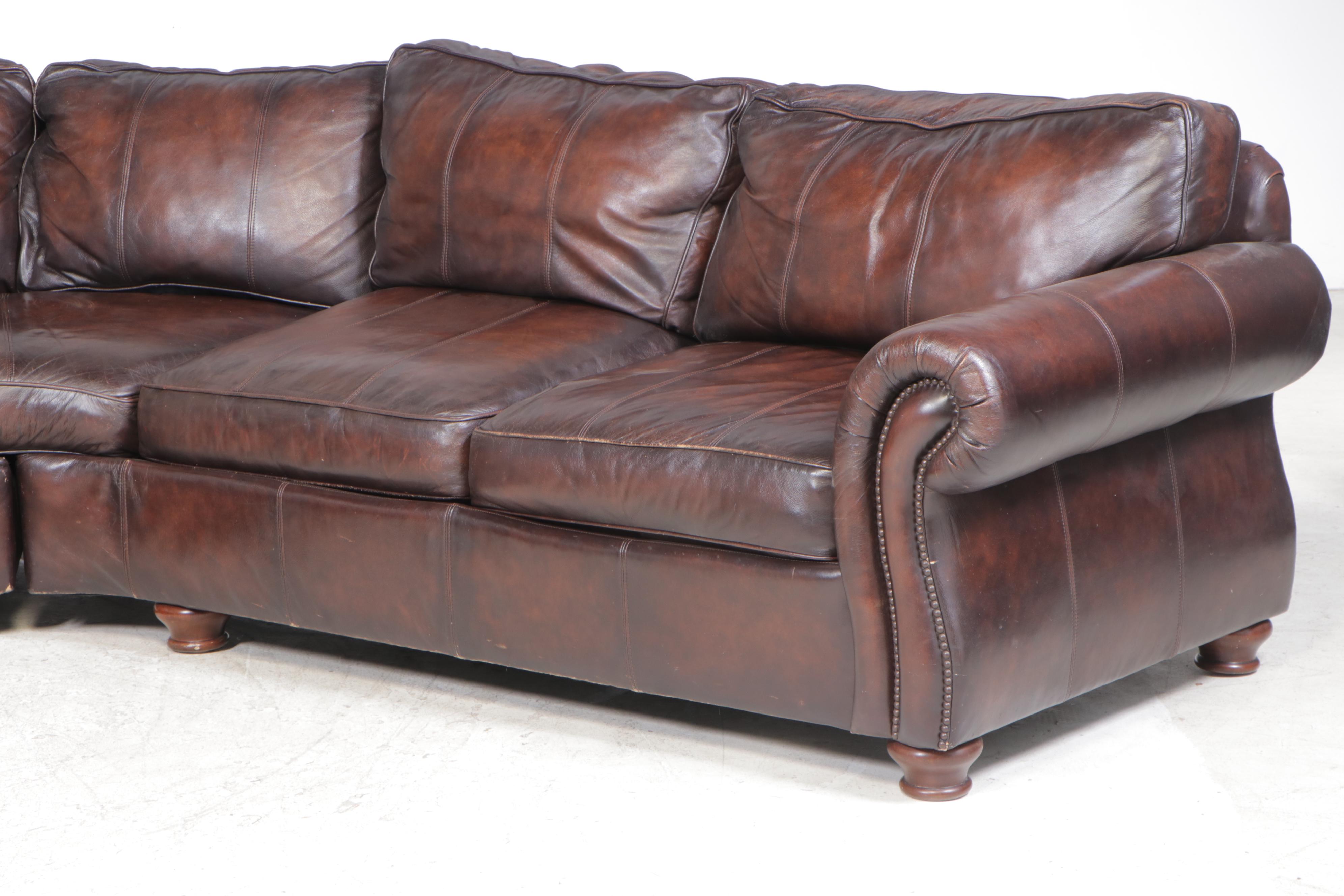 Two-Piece Bernhardt Brown Leather Sectional Sofa with Nailheads