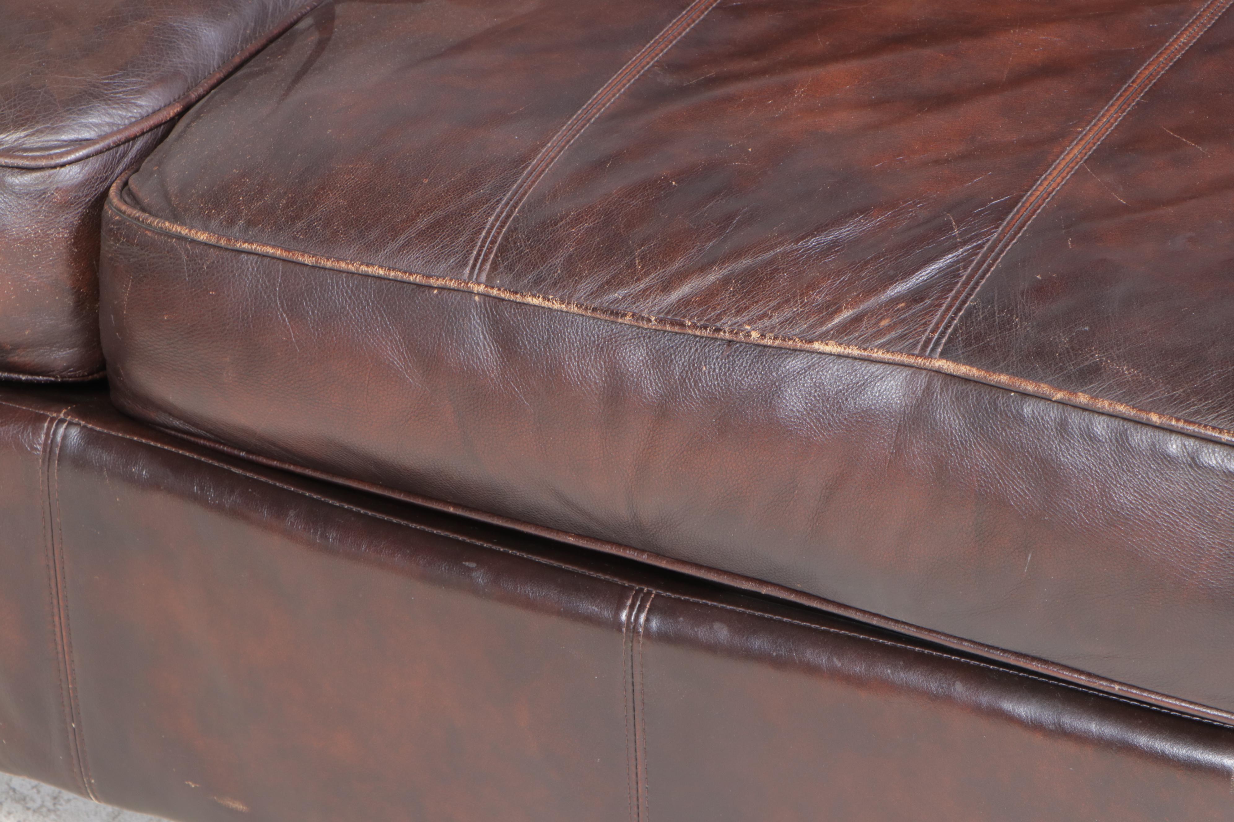 Two-Piece Bernhardt Brown Leather Sectional Sofa with Nailheads