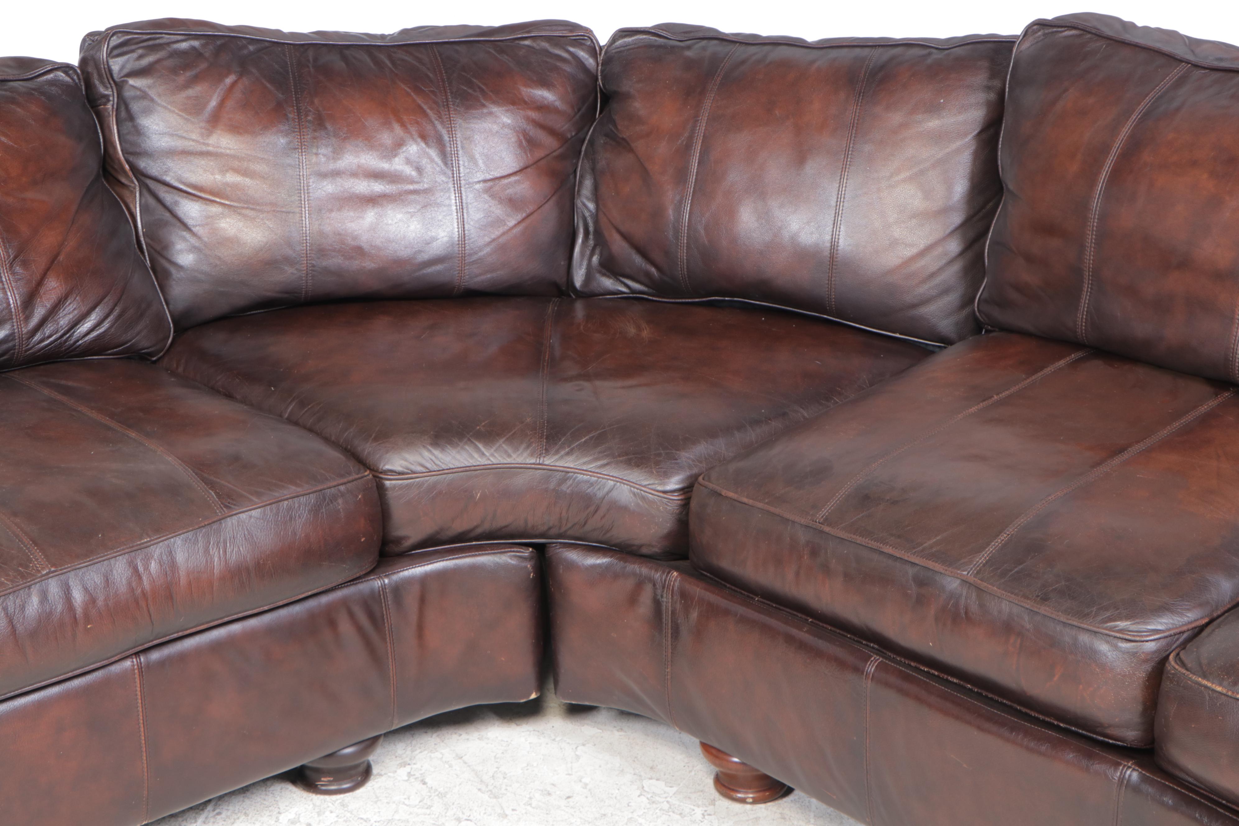 Two-Piece Bernhardt Brown Leather Sectional Sofa with Nailheads