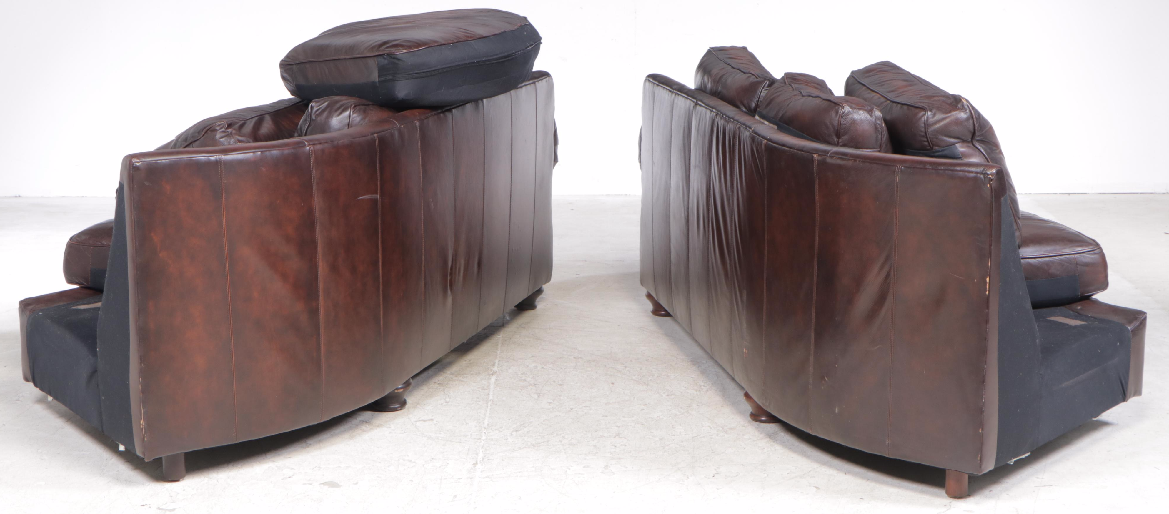 Two-Piece Bernhardt Brown Leather Sectional Sofa with Nailheads