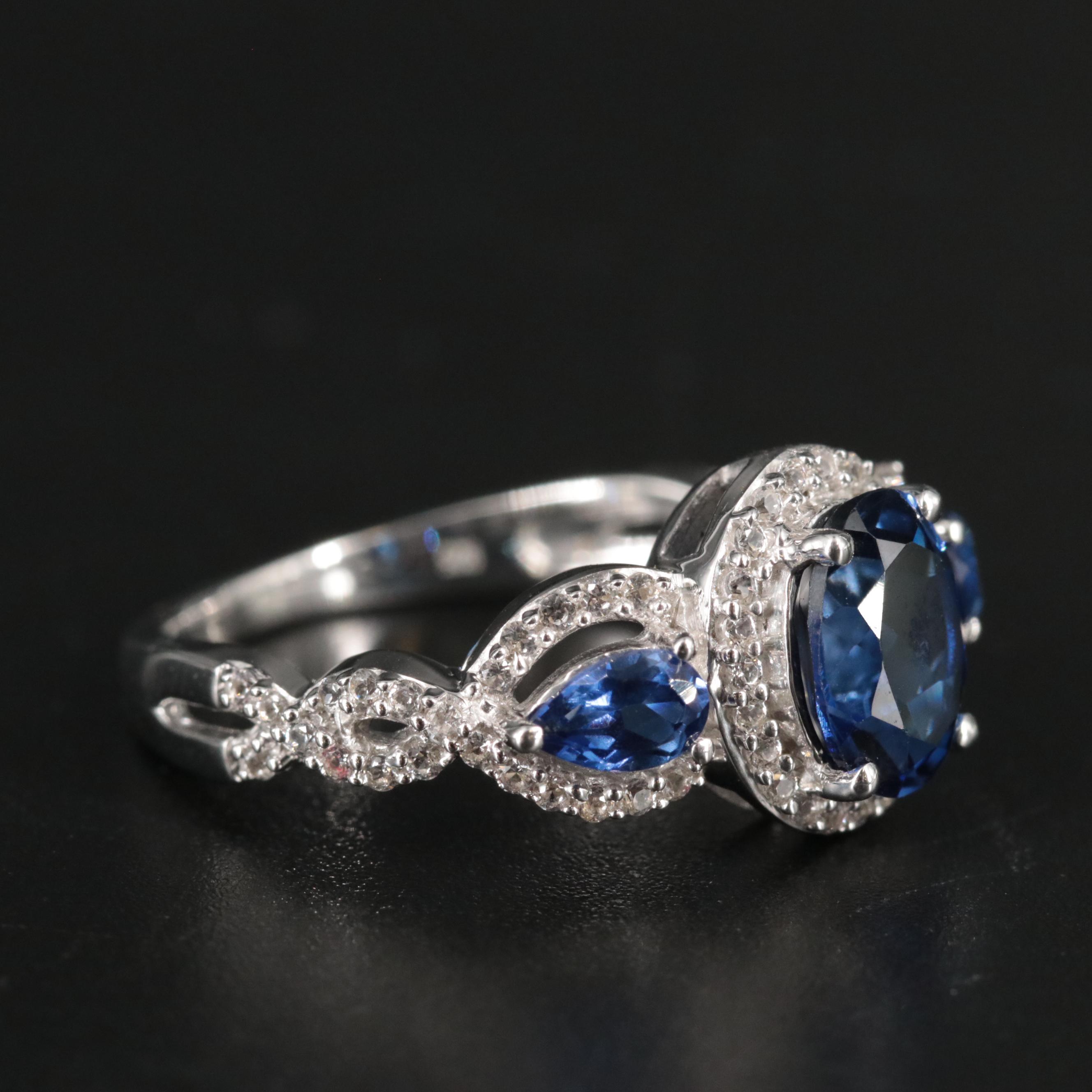 Sterling Silver Sapphire Three Stone Ring