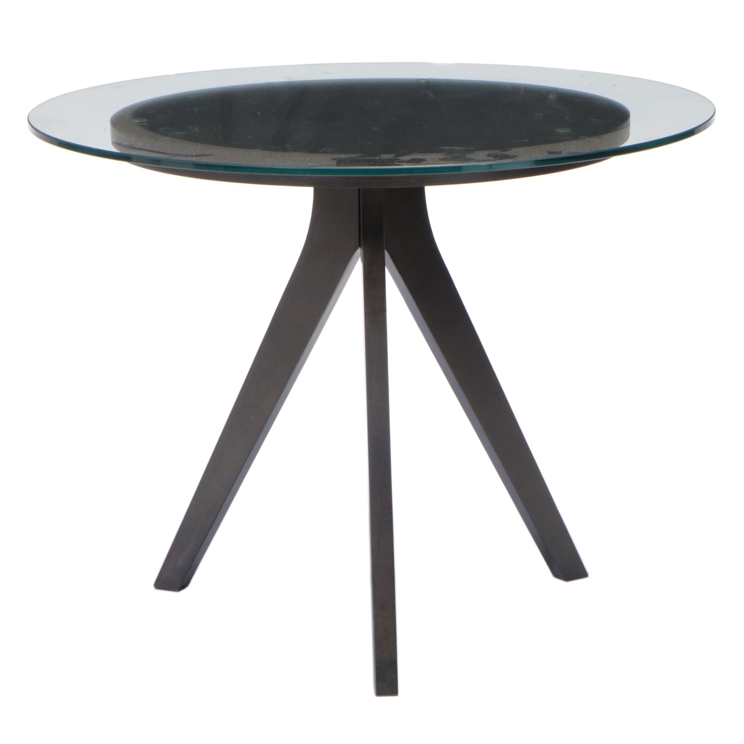 Modernist Style Glass Dining Table on Expresso Finished Splayed Legs