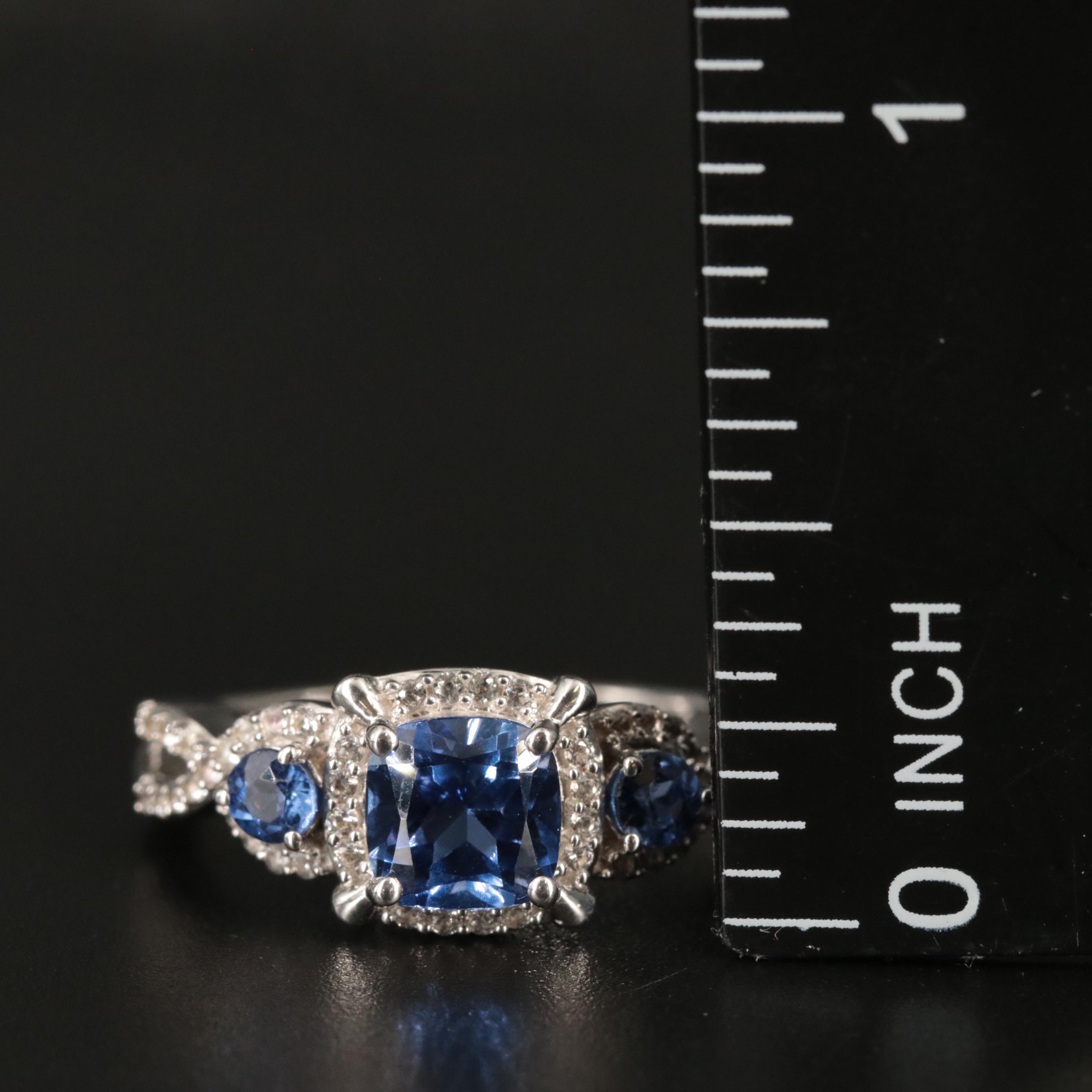 Sterling Silver Sapphire Three Stone Ring