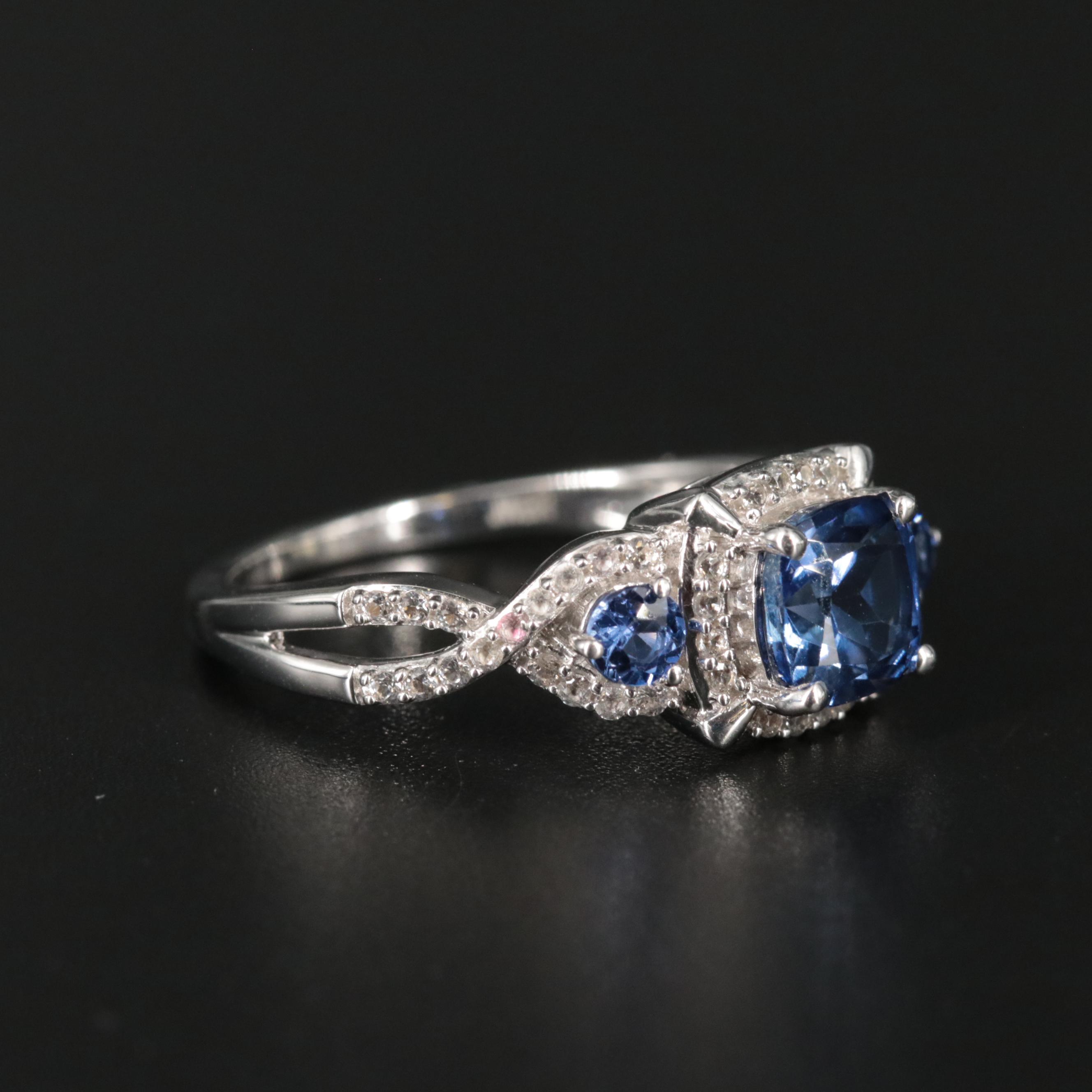 Sterling Silver Sapphire Three Stone Ring