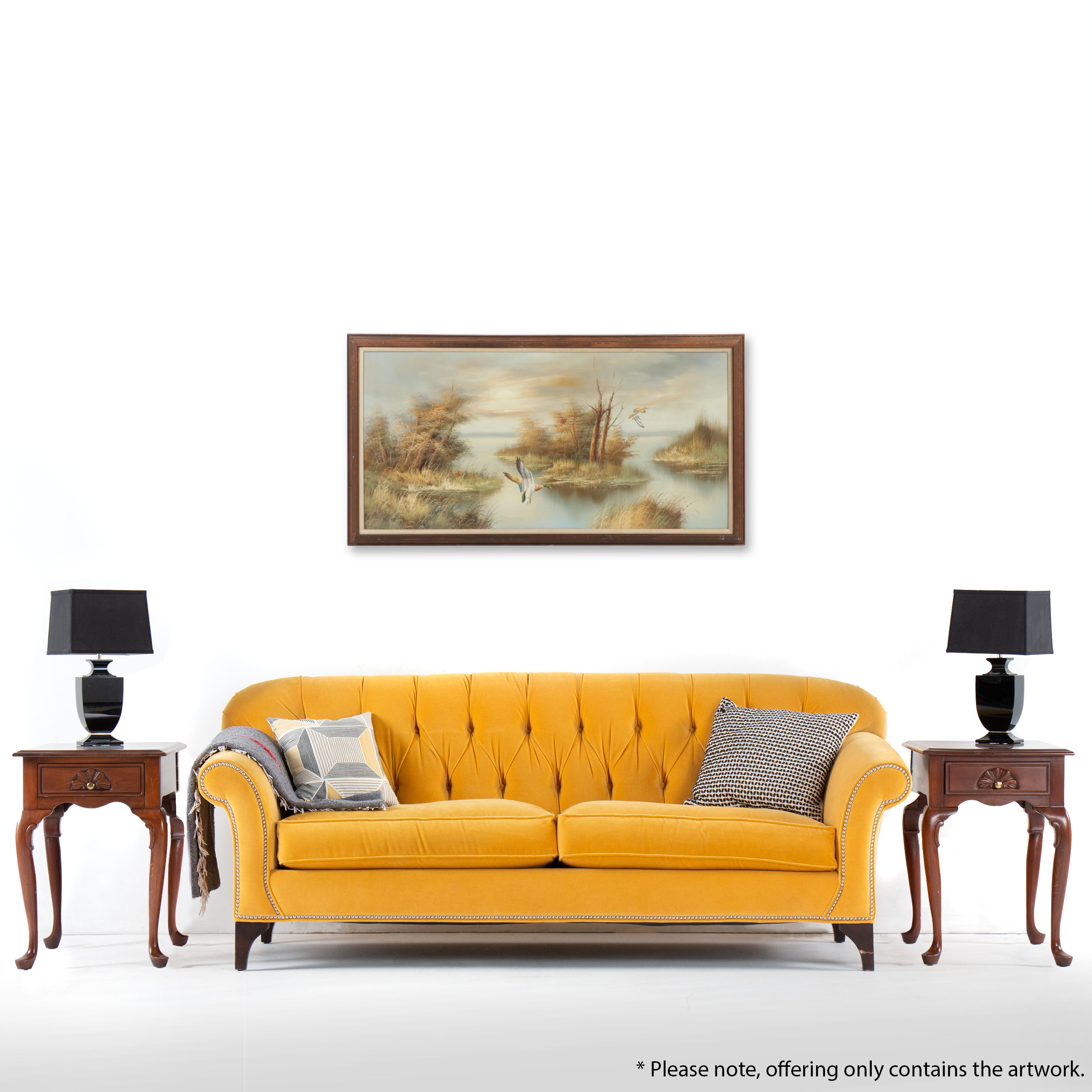 R. Duncan Oil Painting of Ducks Taking Flight From Marsh, Late 20th Century