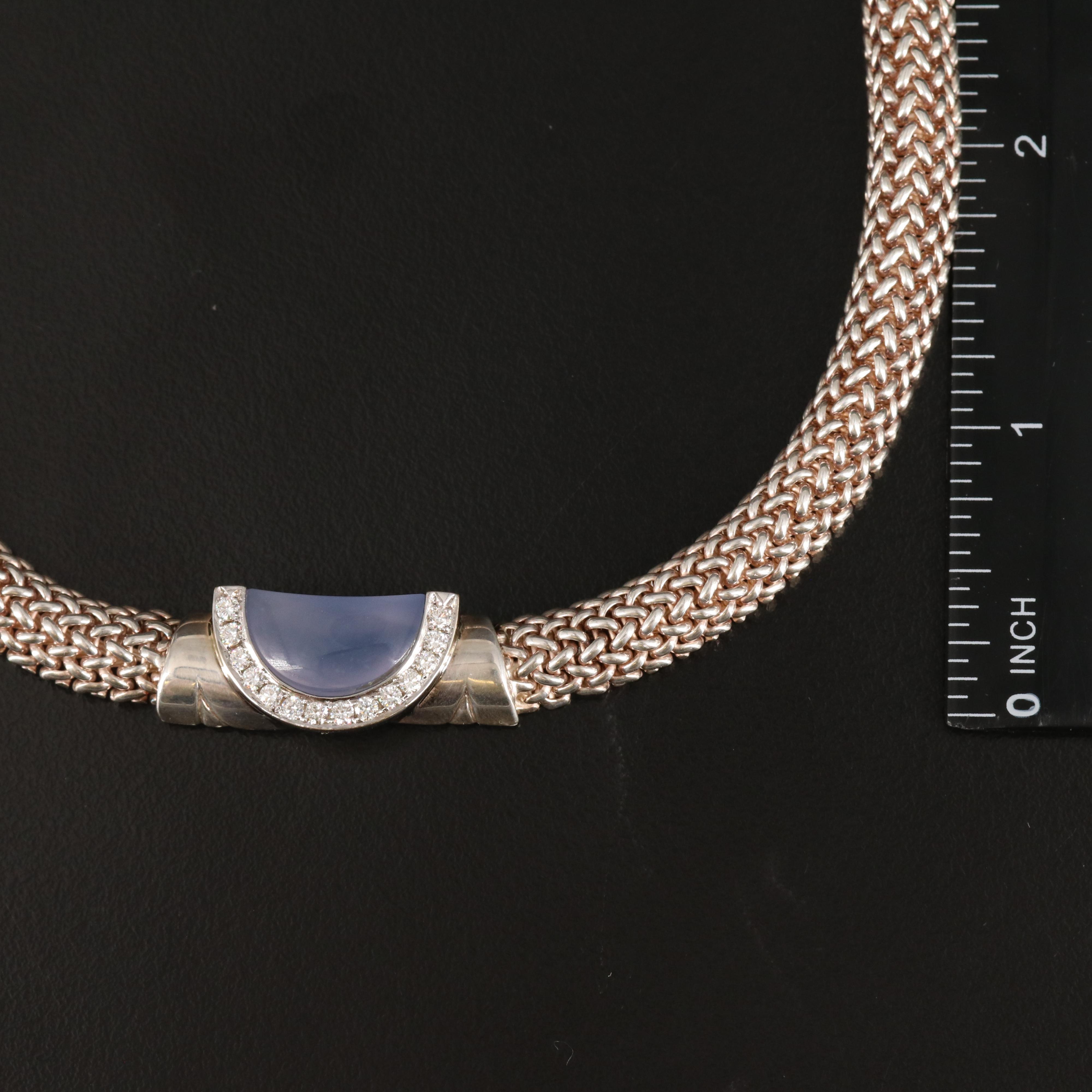 Movado 18K Chalcedony and Diamond Pendant on Sterling Mesh Chain Necklace