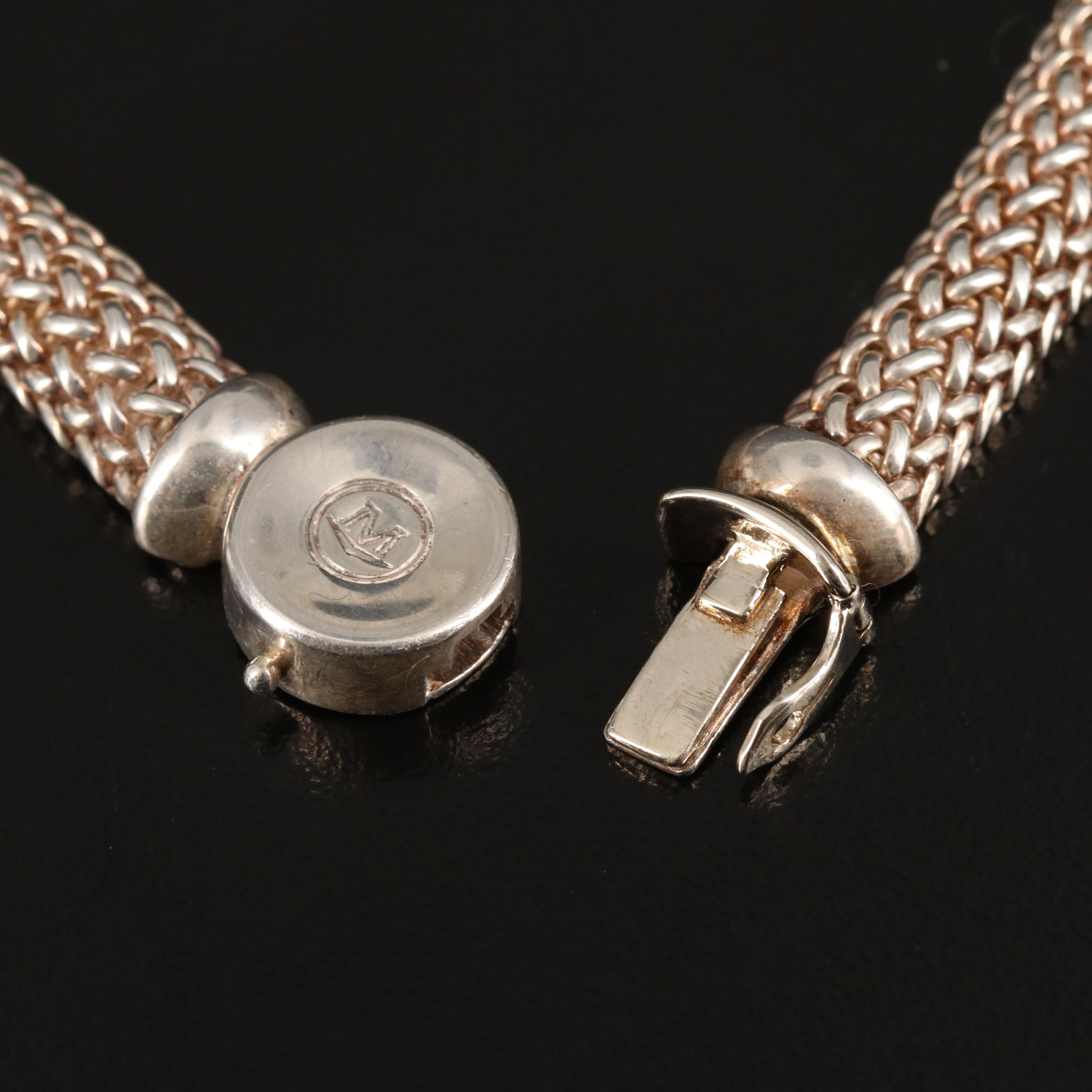 Movado 18K Chalcedony and Diamond Pendant on Sterling Mesh Chain Necklace