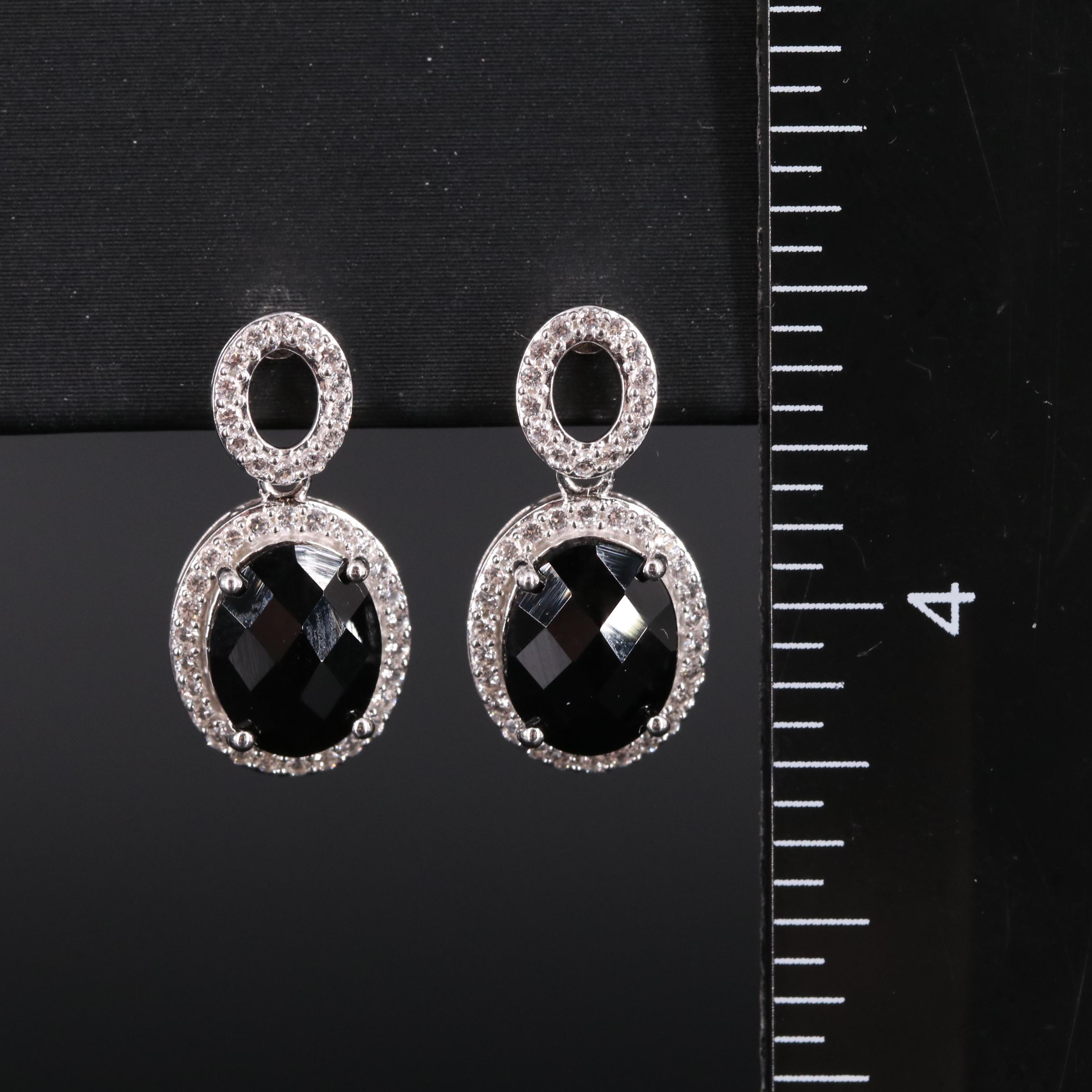 Sterling Silver Onyx and Sapphire Earrings