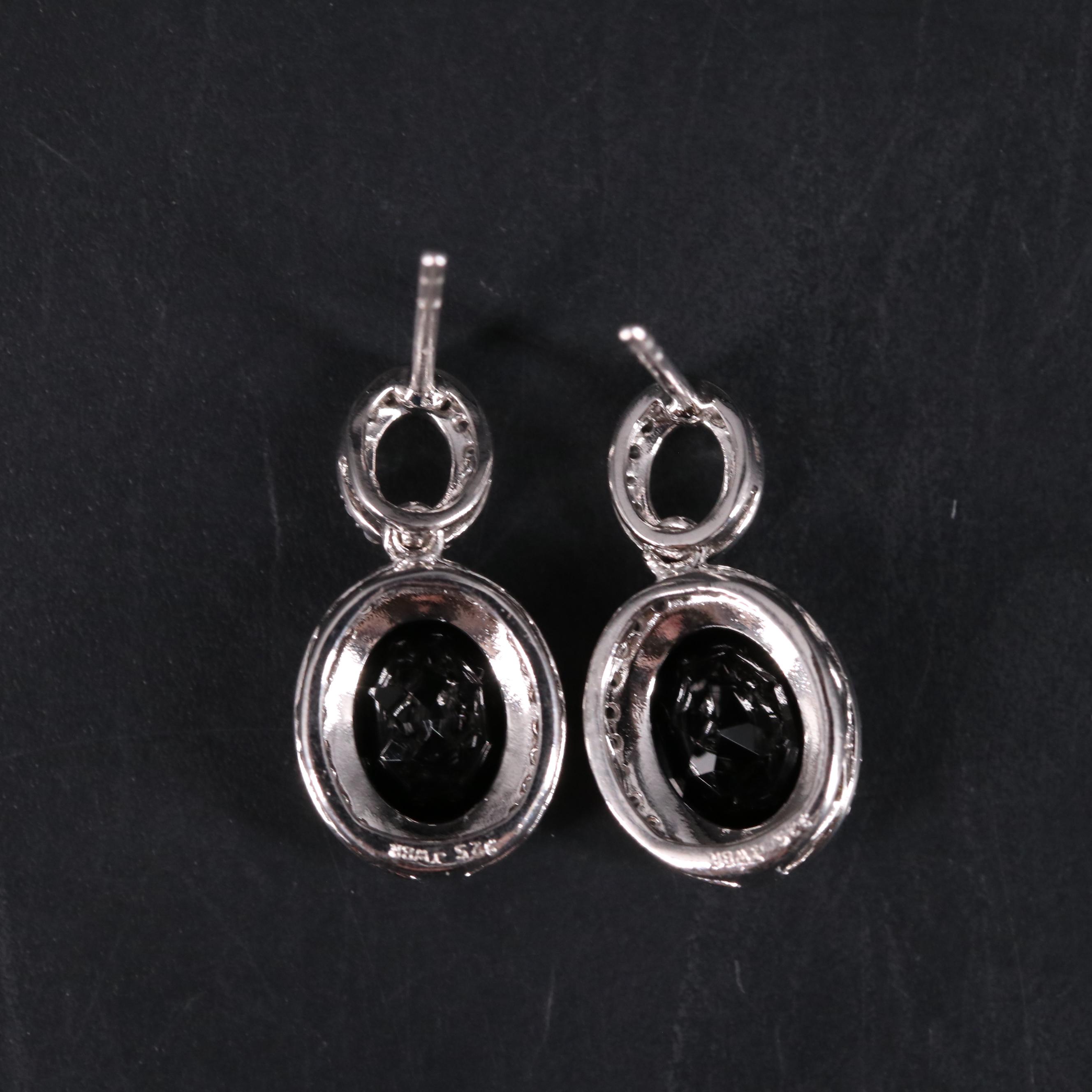 Sterling Silver Onyx and Sapphire Earrings