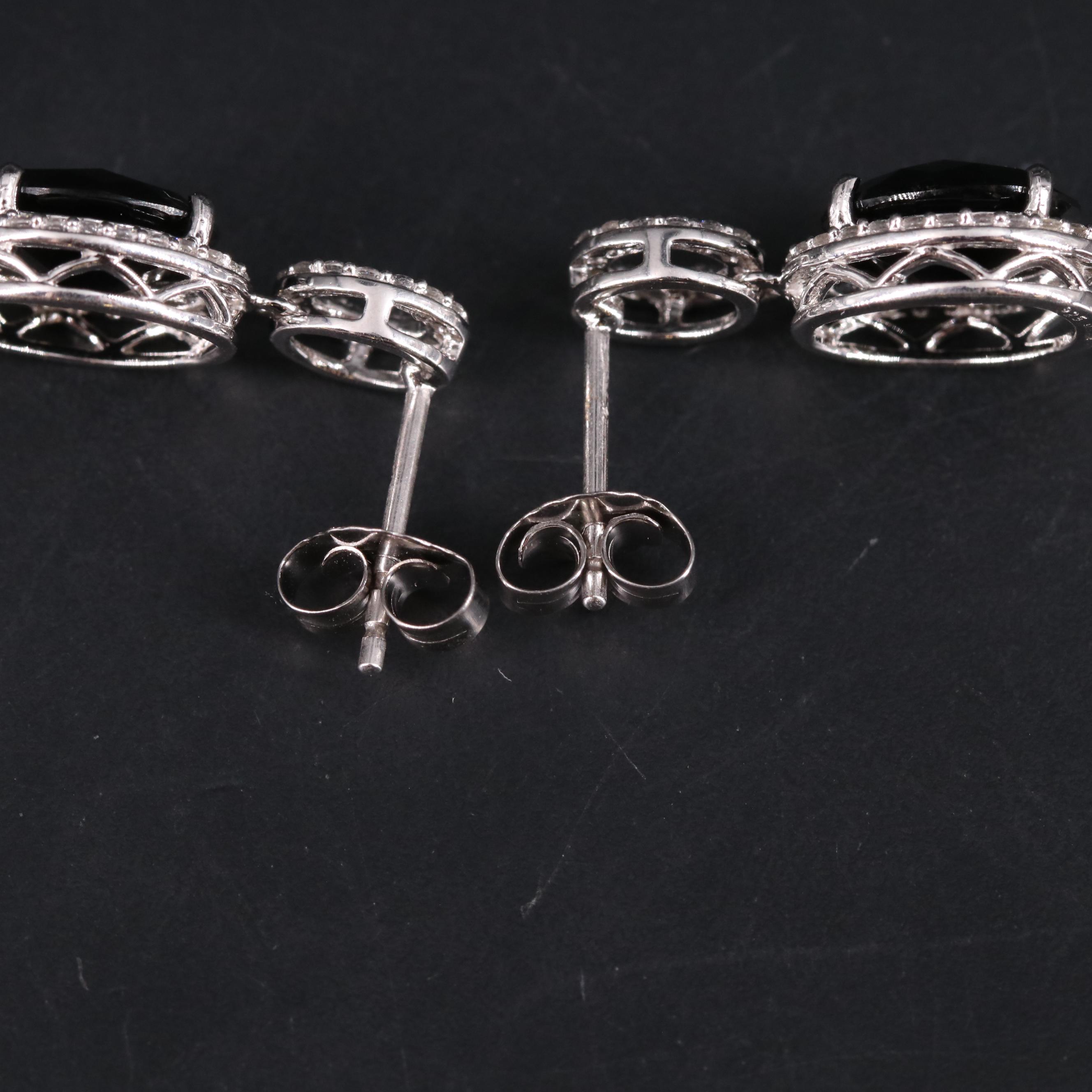 Sterling Silver Onyx and Sapphire Earrings