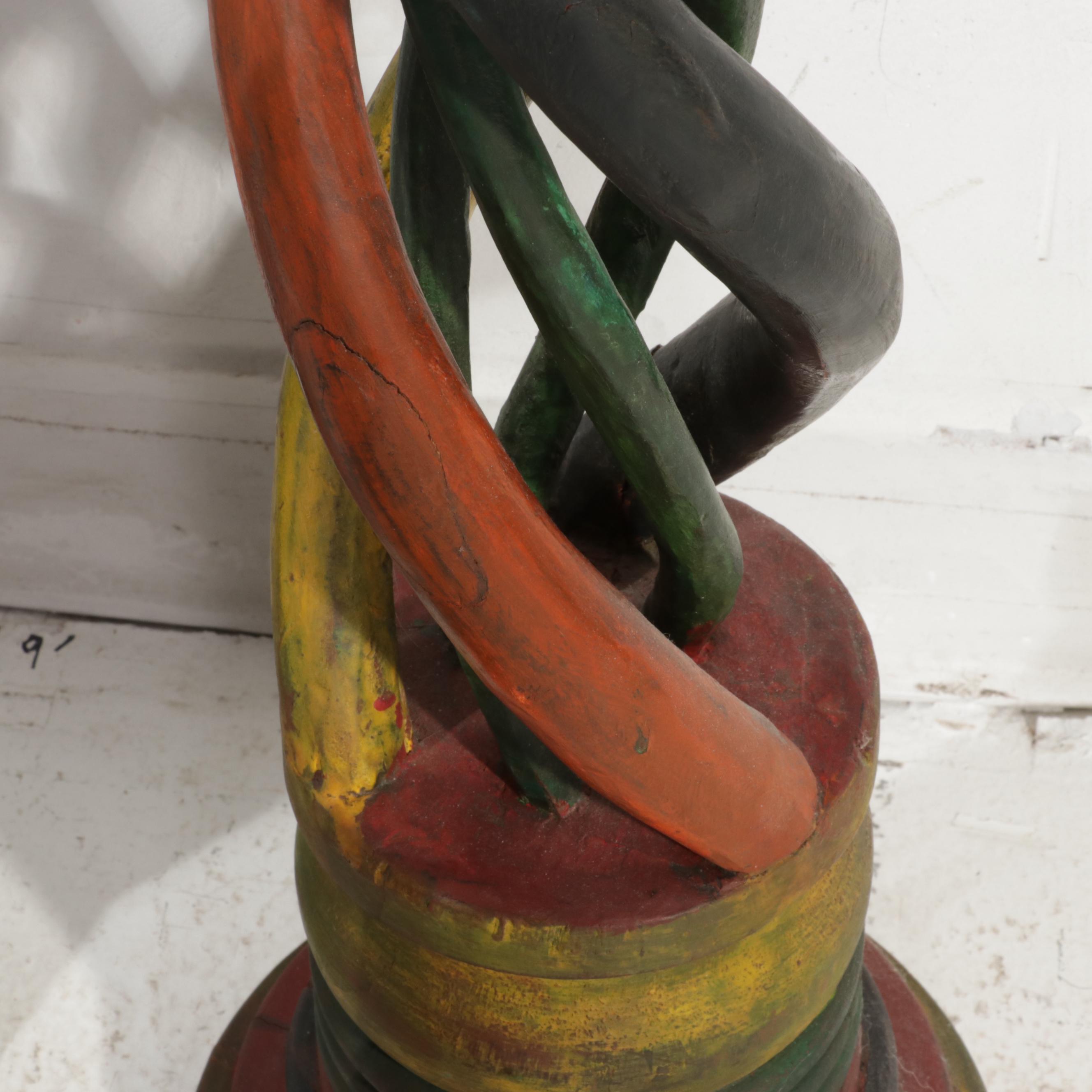 Painted Carved Wood Twisted Stands, 20th Century
