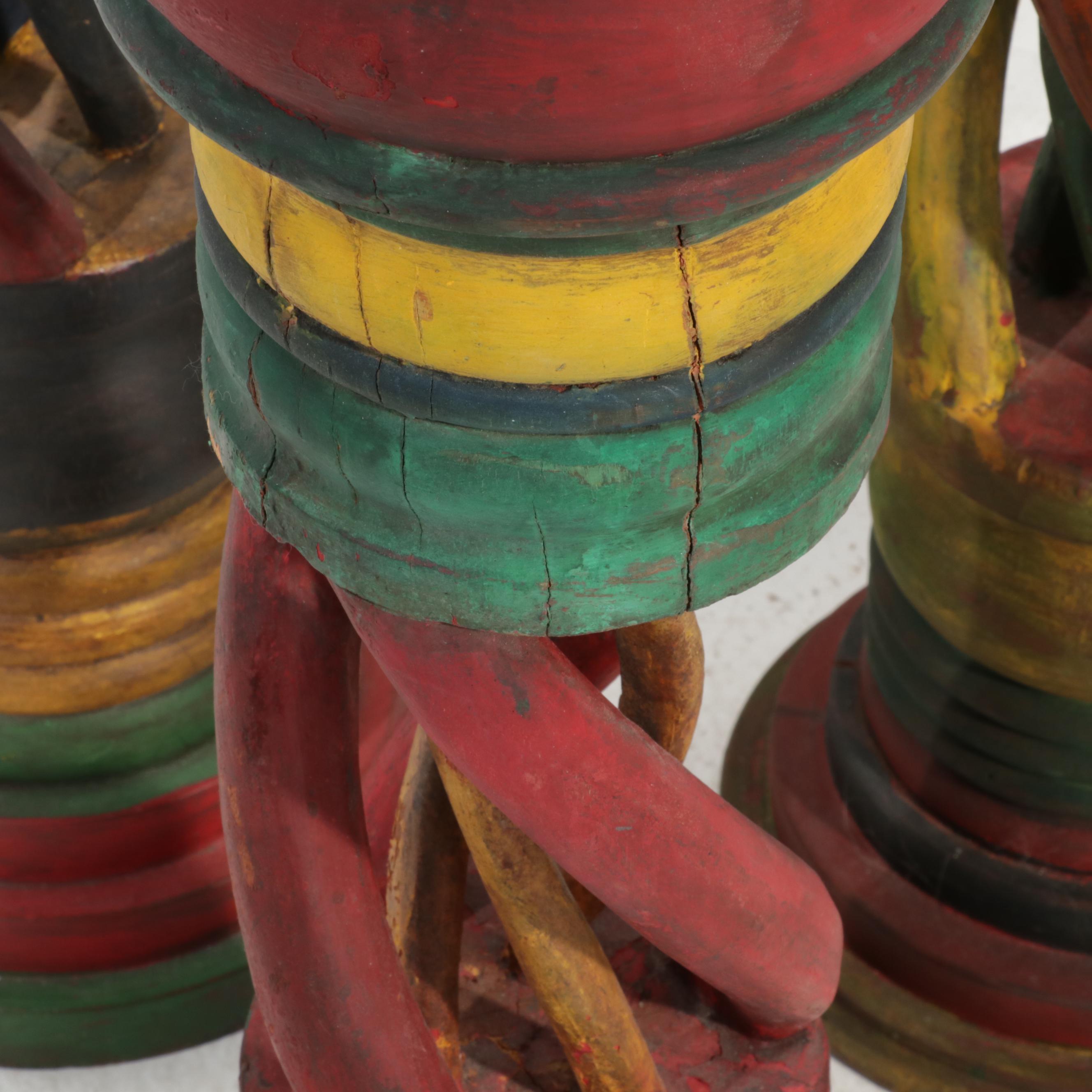 Painted Carved Wood Twisted Stands, 20th Century