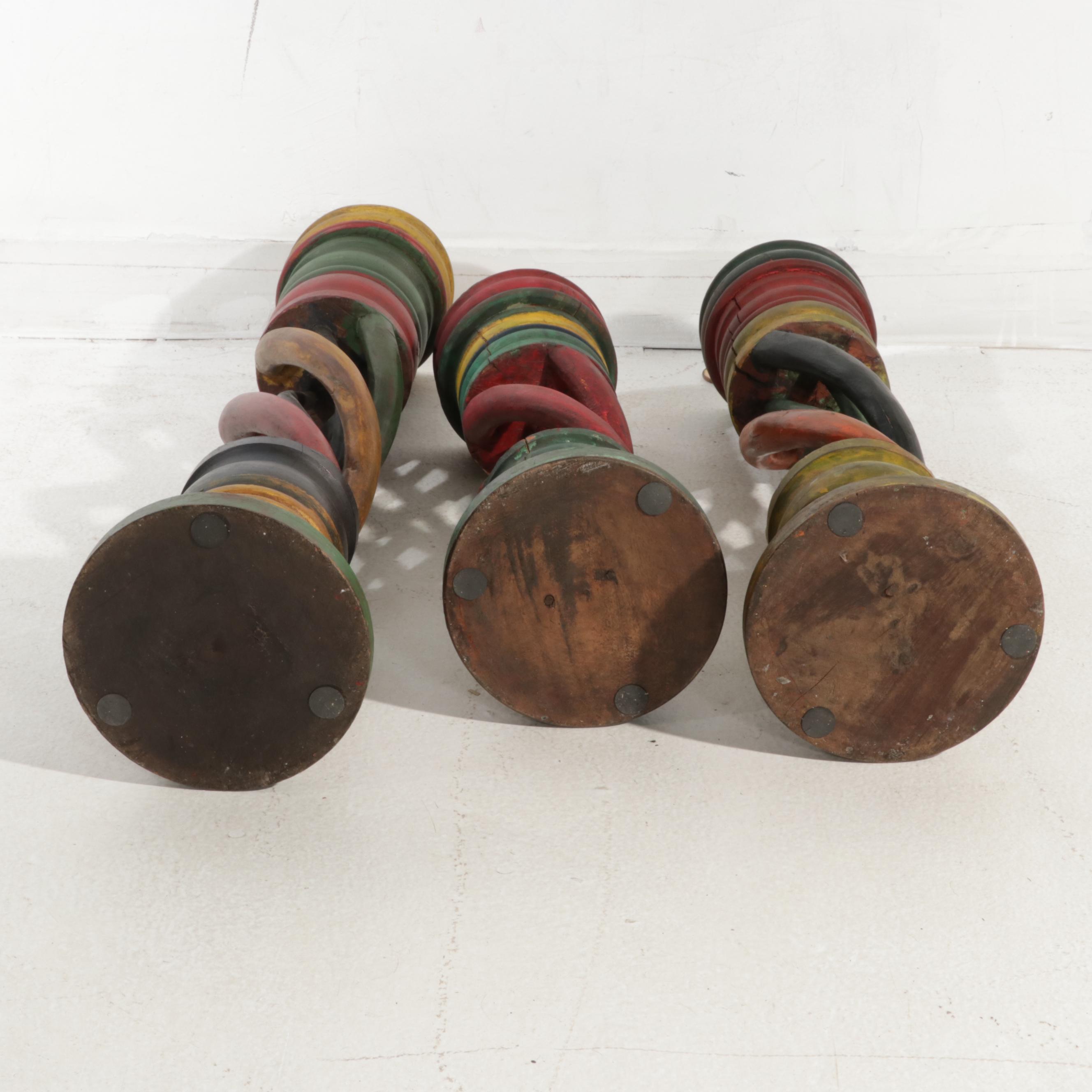Painted Carved Wood Twisted Stands, 20th Century
