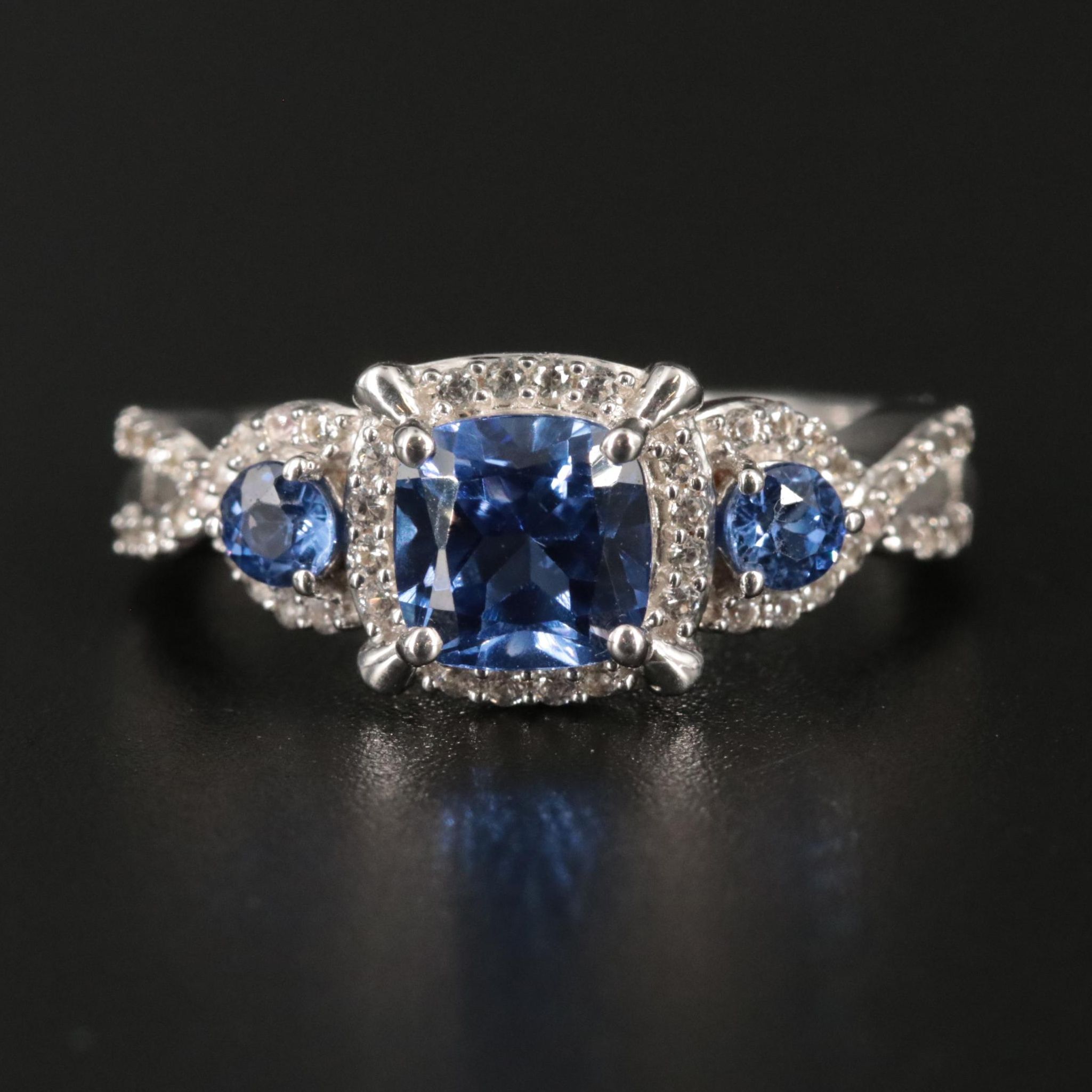 Sterling Silver Sapphire Three Stone Ring