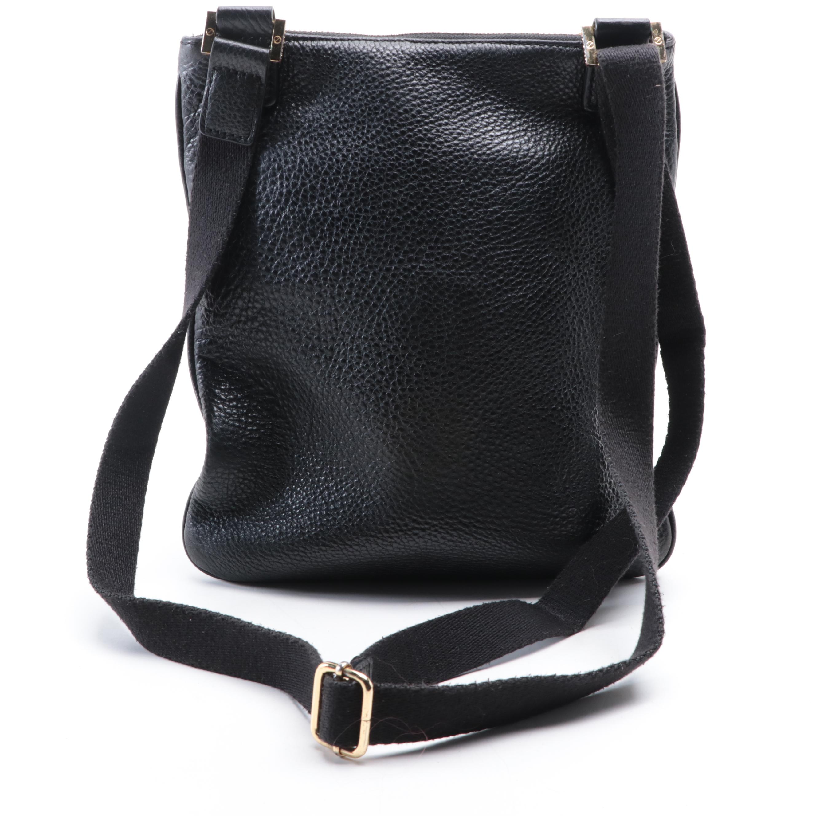 Tory Burch Flat Crossbody Bag in Black Leather with Web Strap