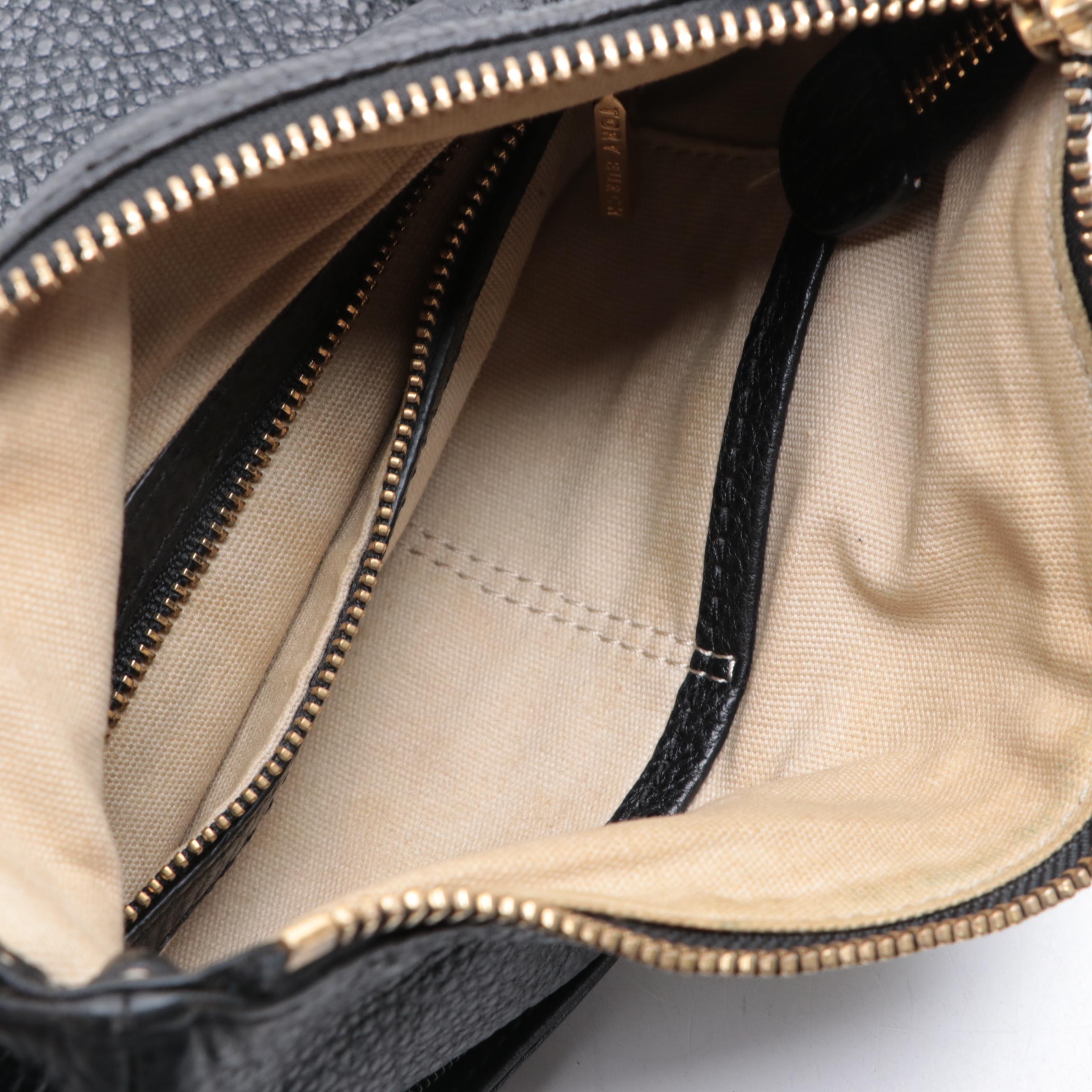 Tory Burch Flat Crossbody Bag in Black Leather with Web Strap