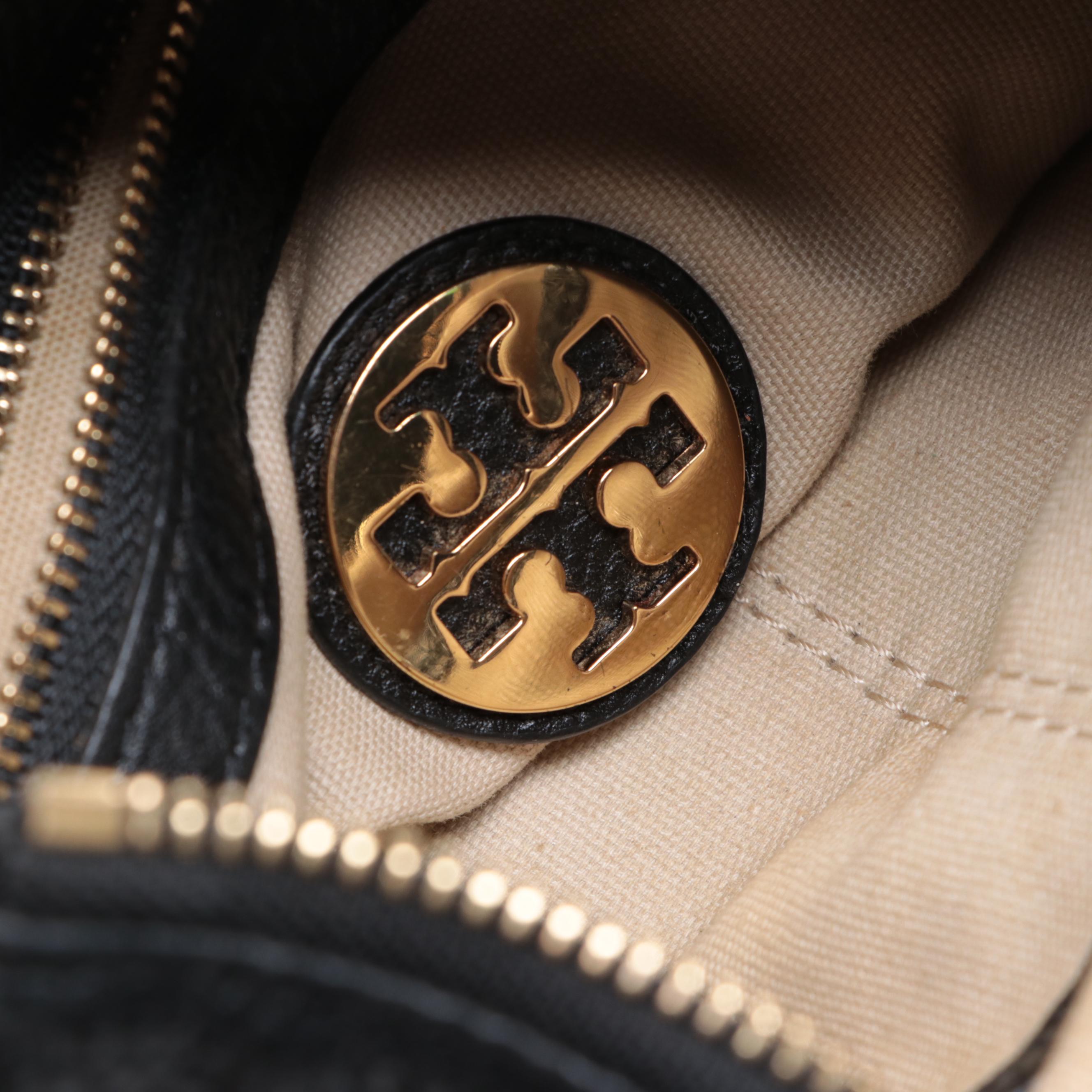 Tory Burch Flat Crossbody Bag in Black Leather with Web Strap