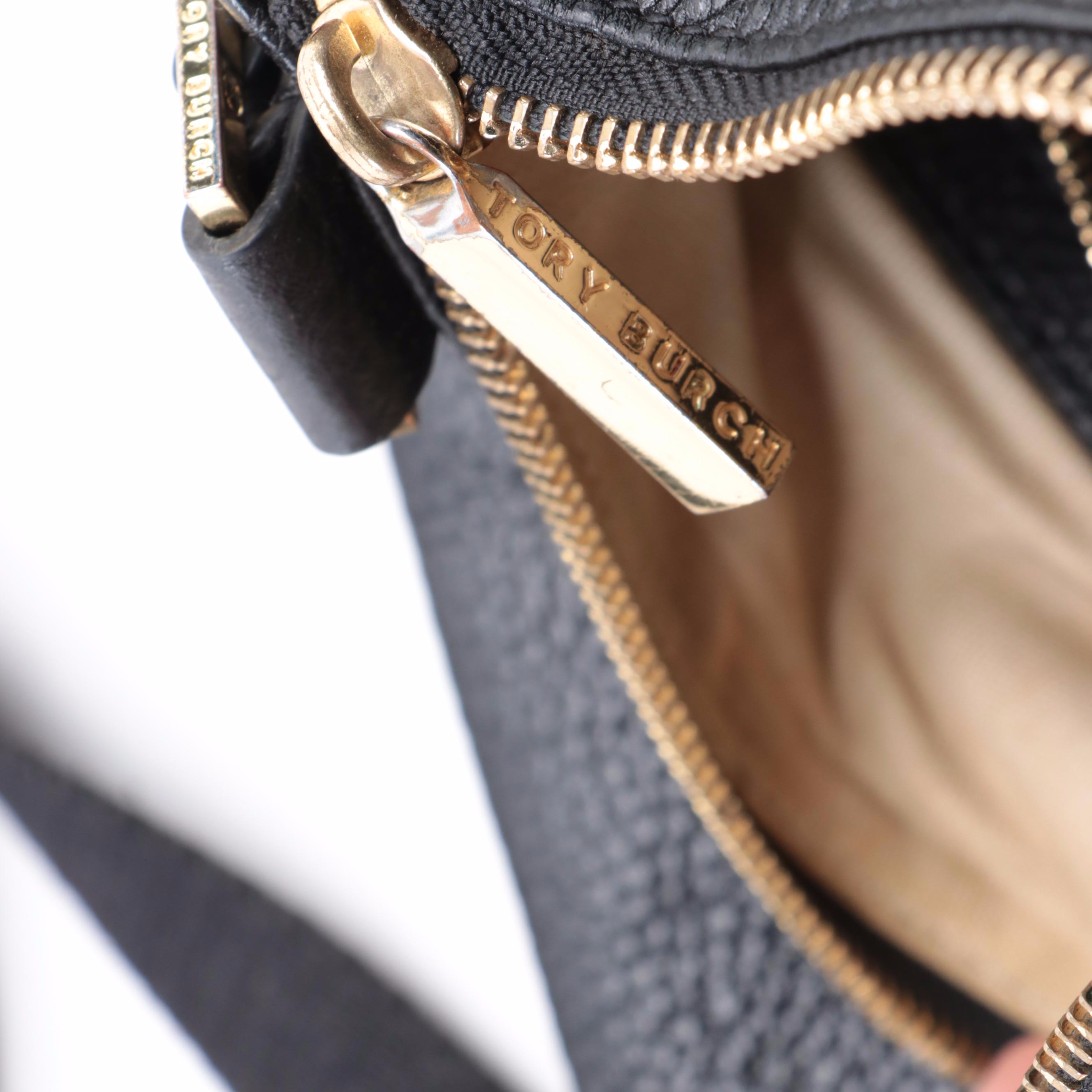 Tory Burch Flat Crossbody Bag in Black Leather with Web Strap