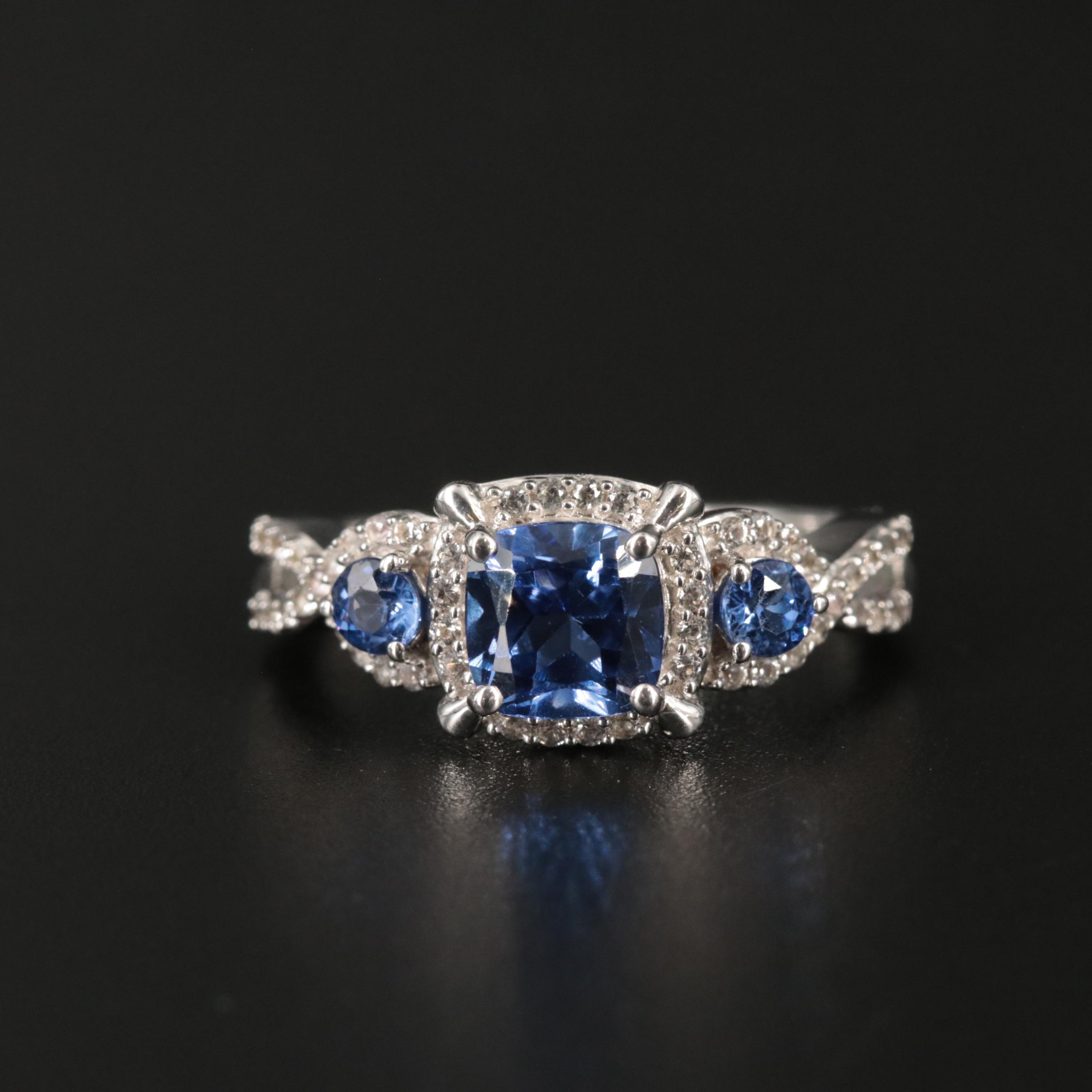 Sterling Silver Sapphire Three Stone Ring