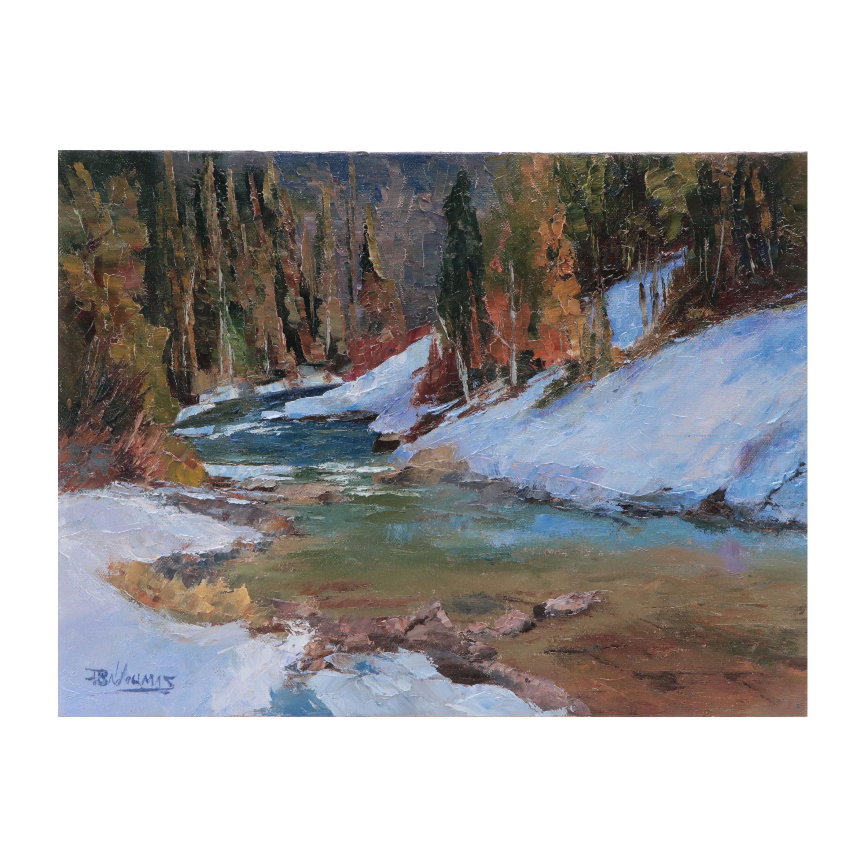 James Baldoumas Landscape Oil Painting "Winter Stream," 2022