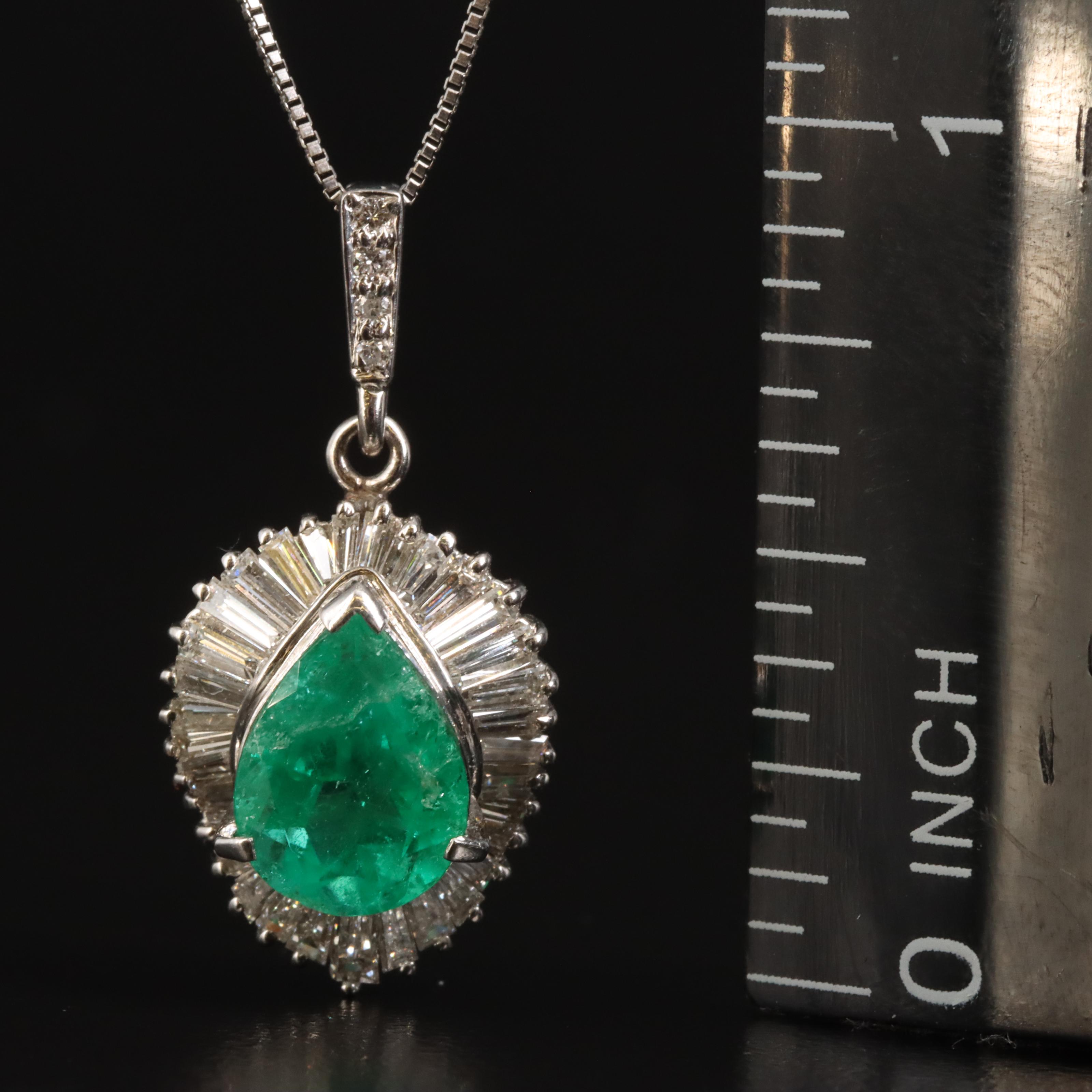 Platinum 2.12 CT Emerald and Diamond Pendant Necklace with GIA Report
