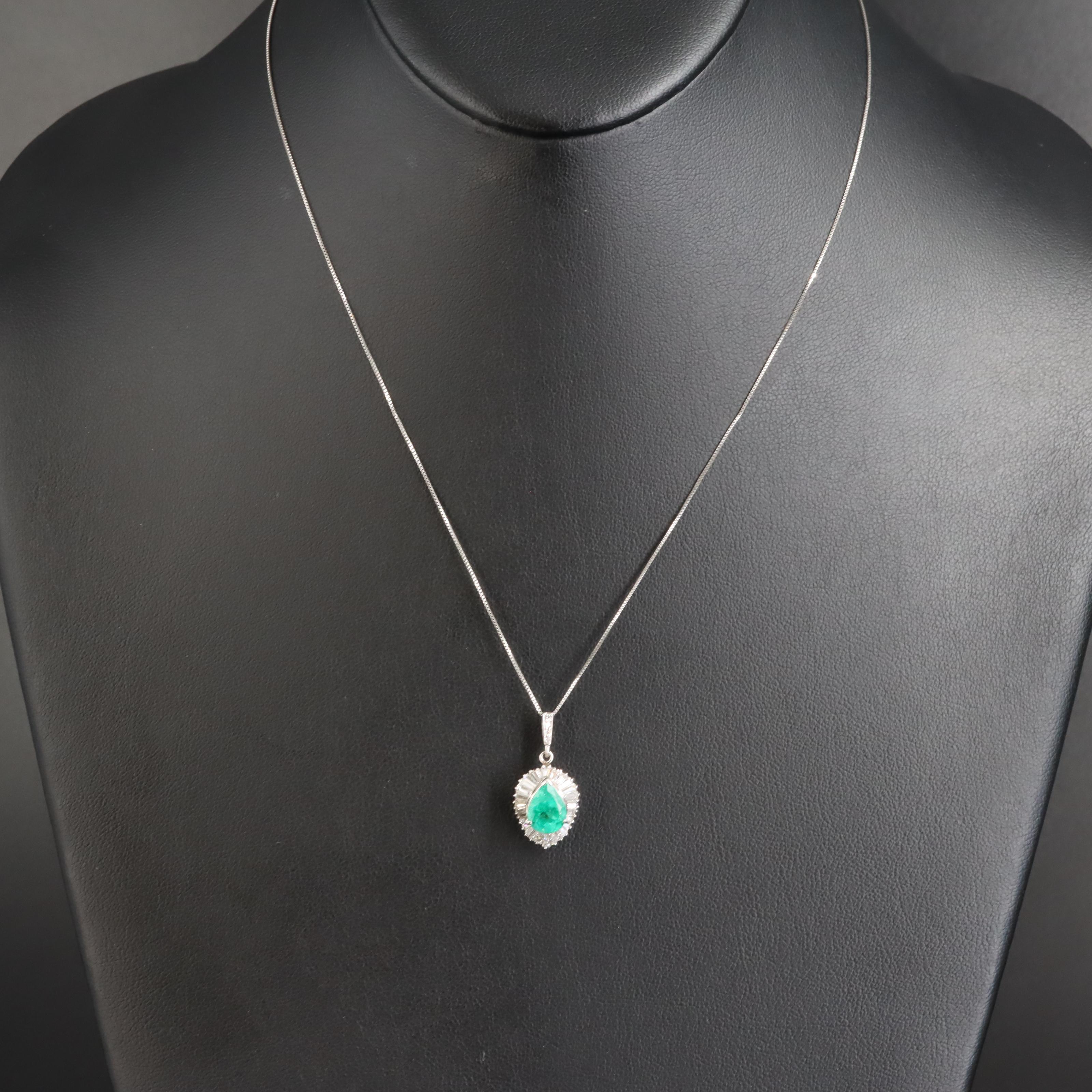 Platinum 2.12 CT Emerald and Diamond Pendant Necklace with GIA Report