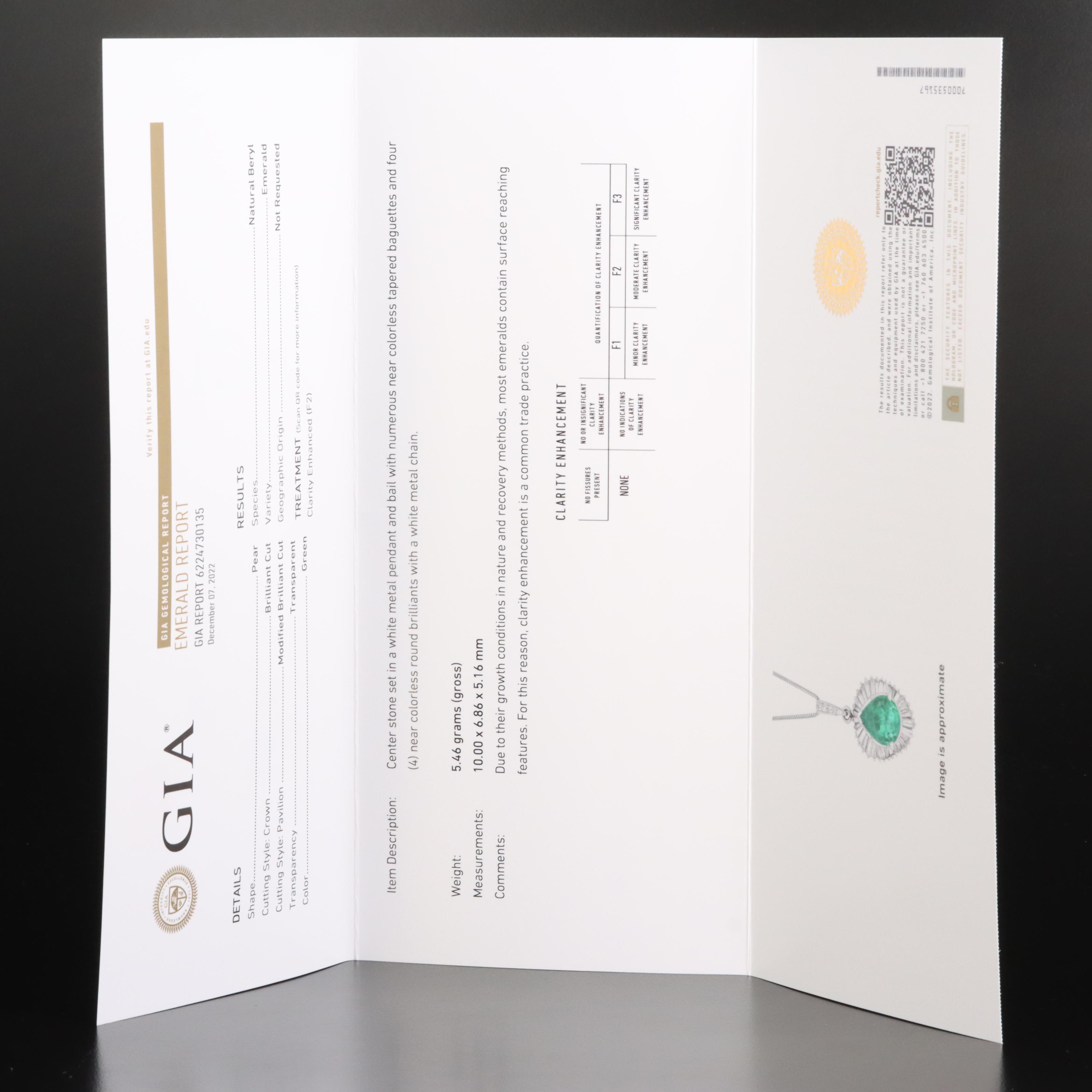 Platinum 2.12 CT Emerald and Diamond Pendant Necklace with GIA Report