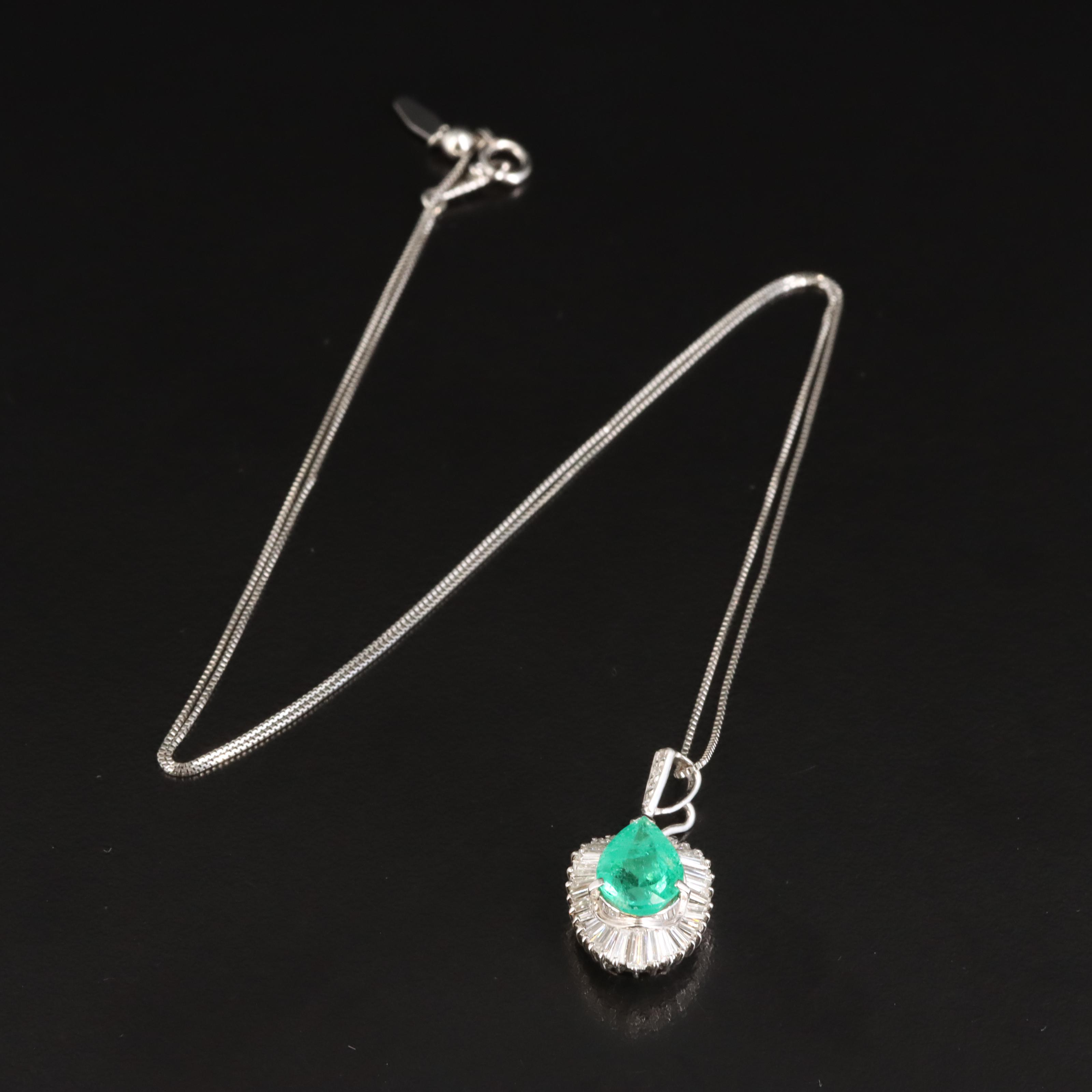 Platinum 2.12 CT Emerald and Diamond Pendant Necklace with GIA Report