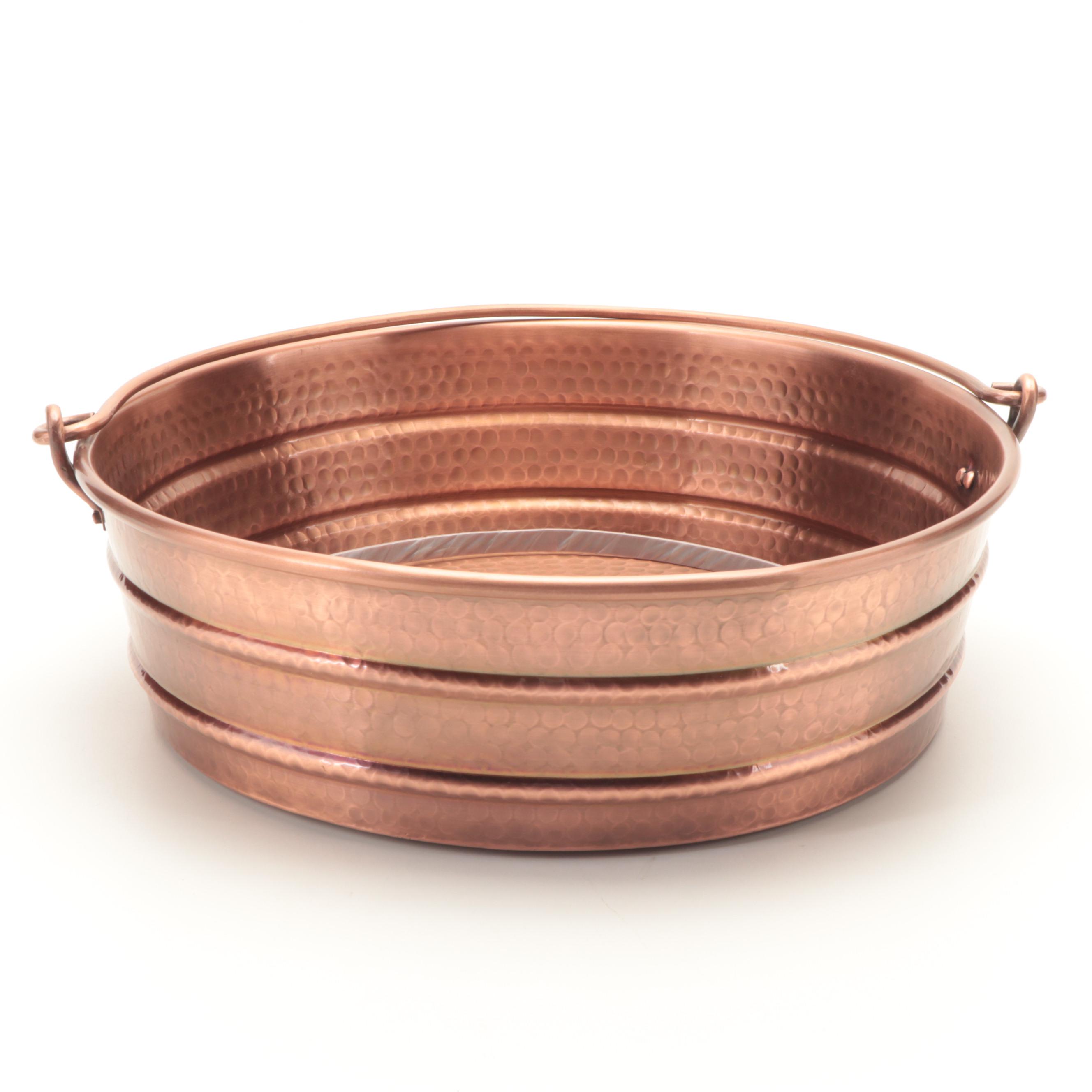Hammered Copper Bucket Vessel Sink with Pop-Up Drain