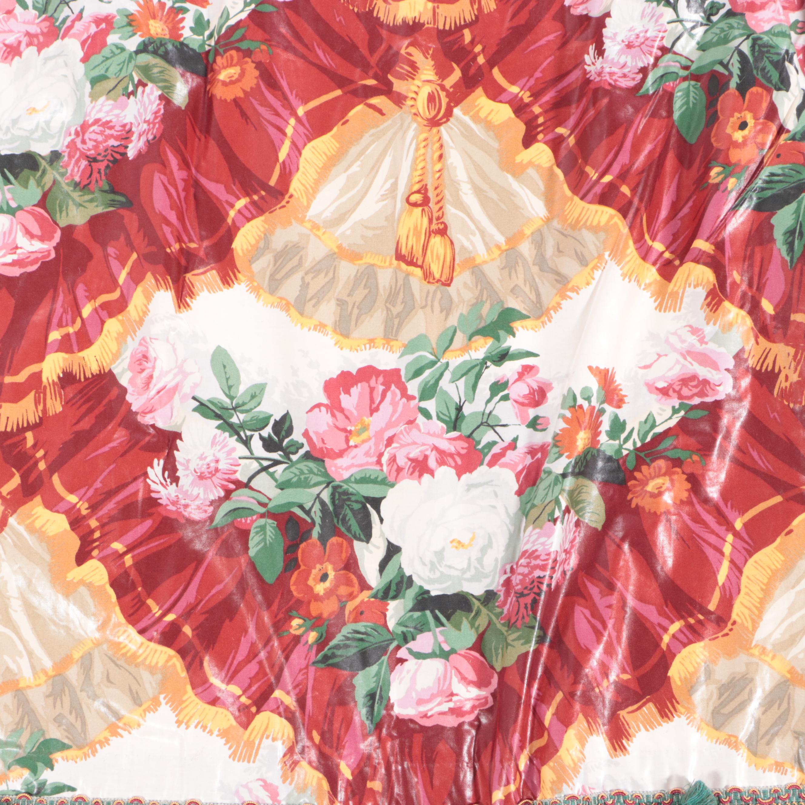 Custom Made Chintz Pinch Pleat Drapery Panels and Valance with Bed Linens