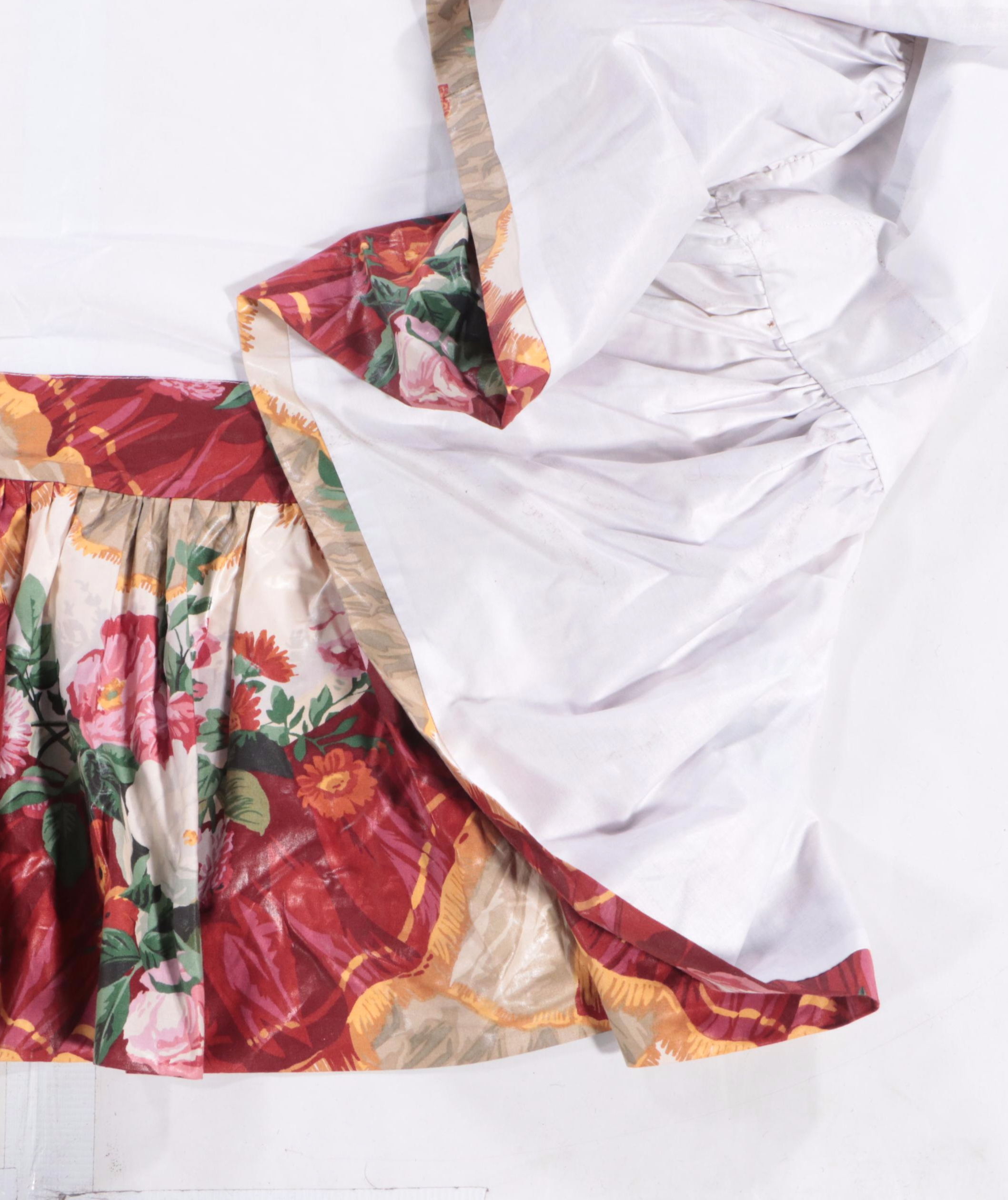 Custom Made Chintz Pinch Pleat Drapery Panels and Valance with Bed Linens