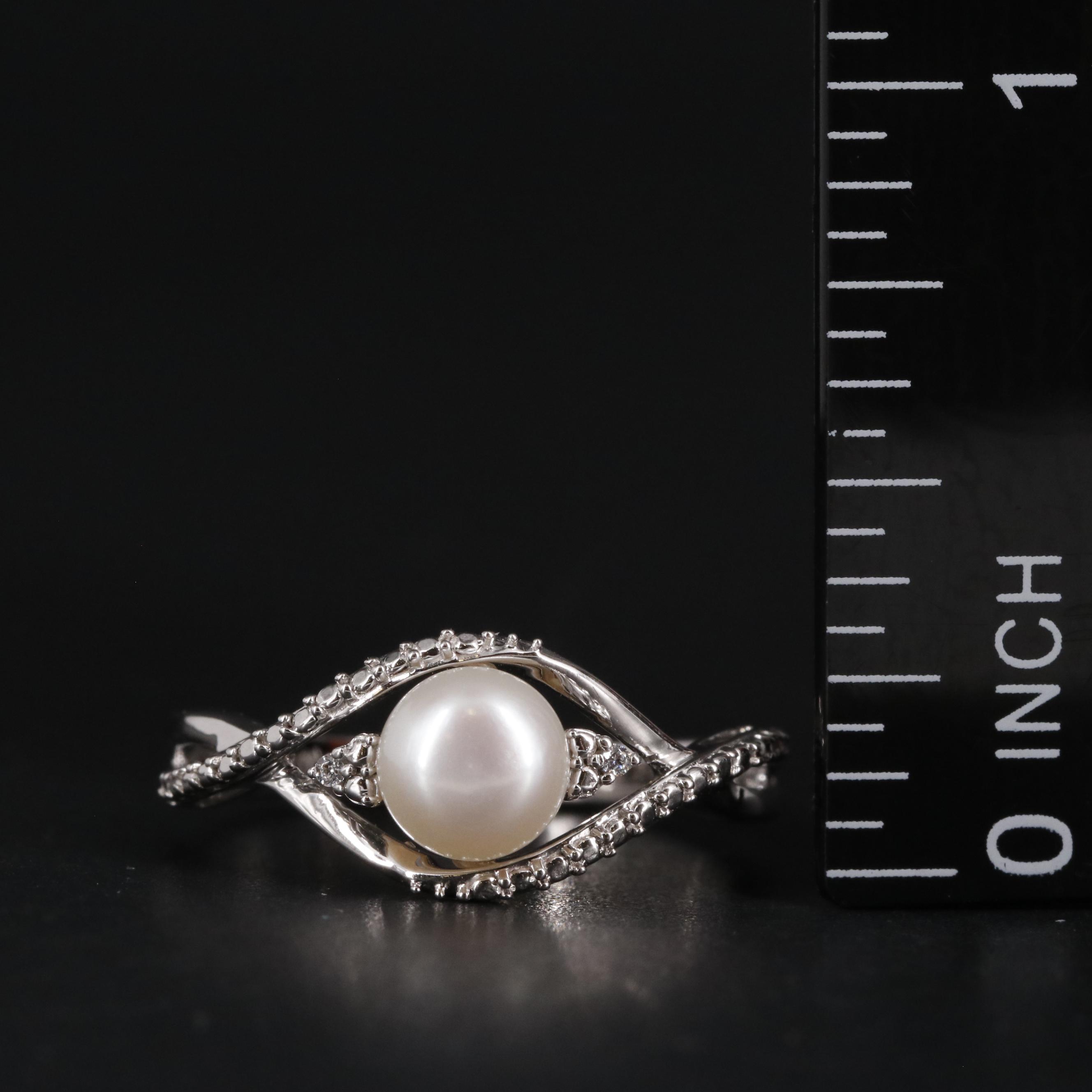 Sterling Silver Pearl and Cubic Zirconia Ring