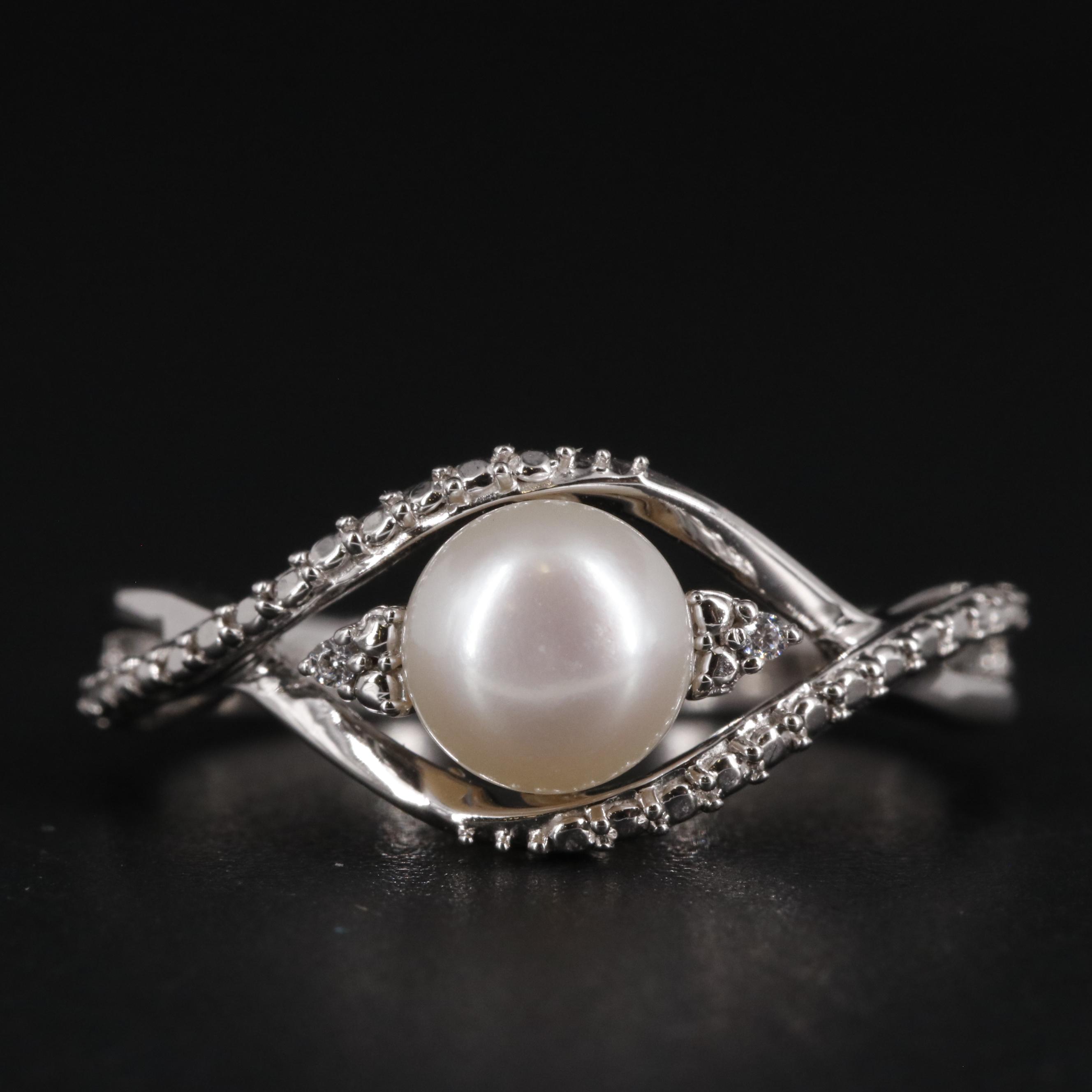 Sterling Silver Pearl and Cubic Zirconia Ring