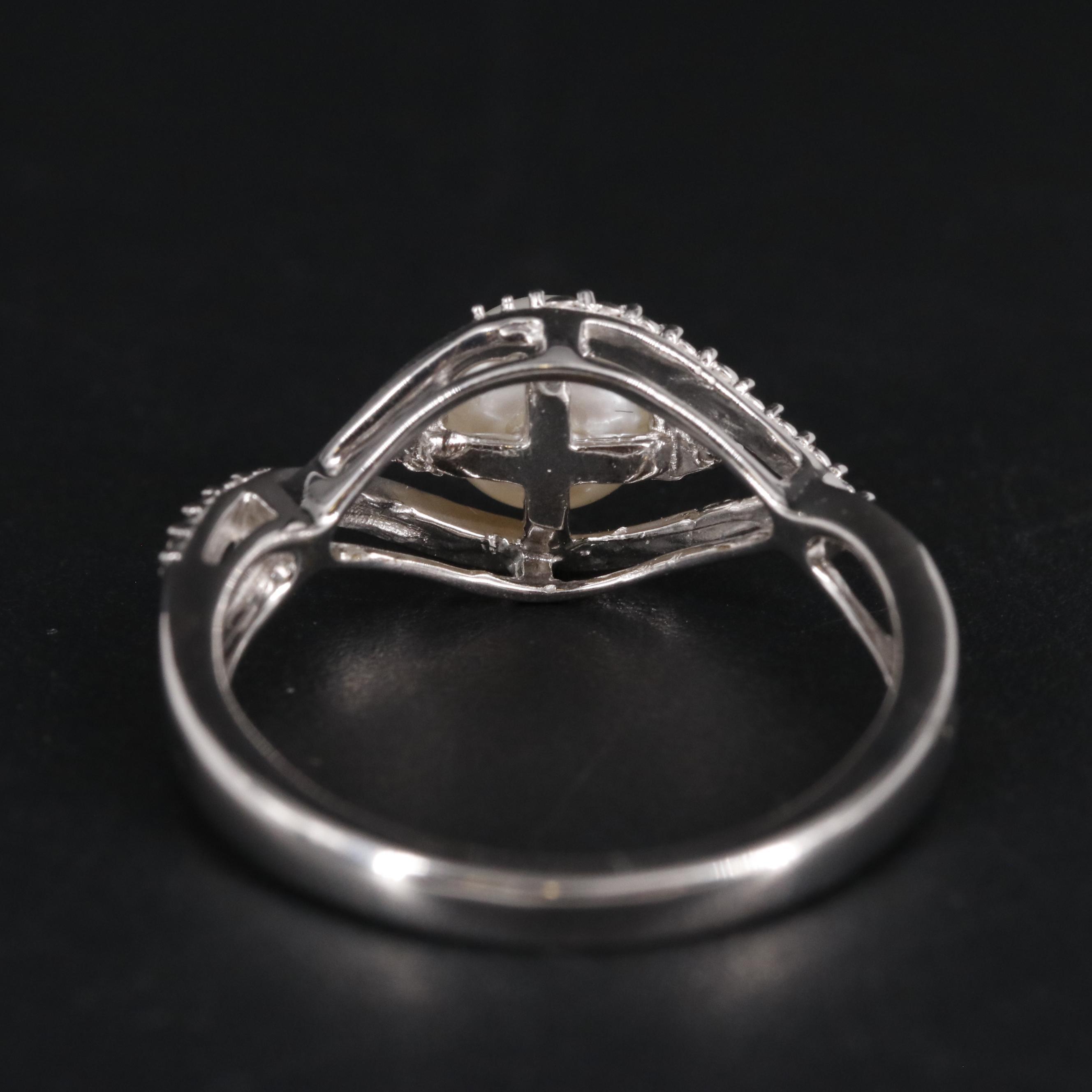 Sterling Silver Pearl and Cubic Zirconia Ring