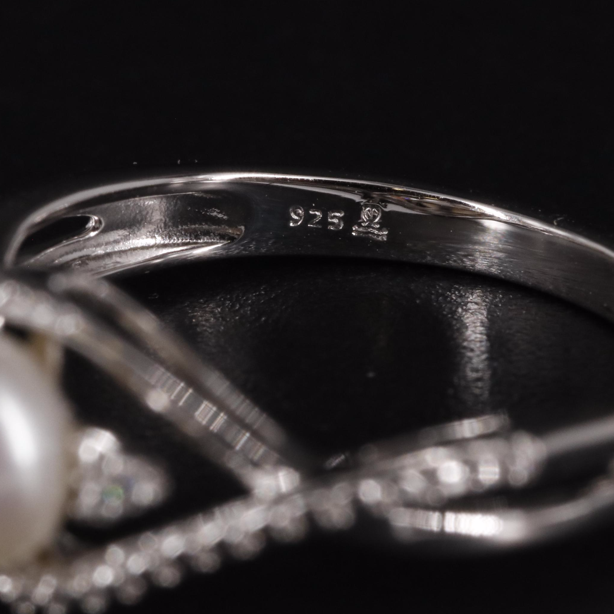 Sterling Silver Pearl and Cubic Zirconia Ring