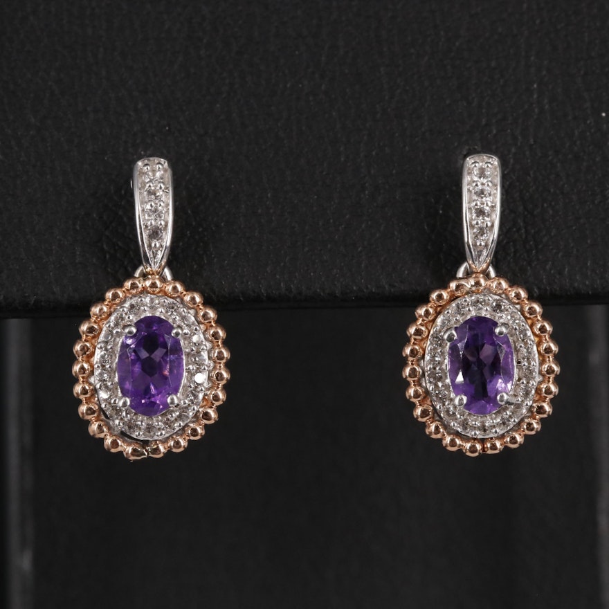 Sterling Silver Amethyst and Sapphire Earrings