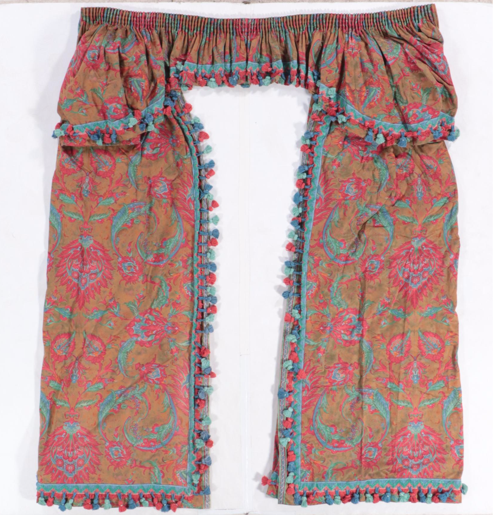 Custom Made Pinch Pleat Tasseled Drapery Panels with Valances and Bed Linens