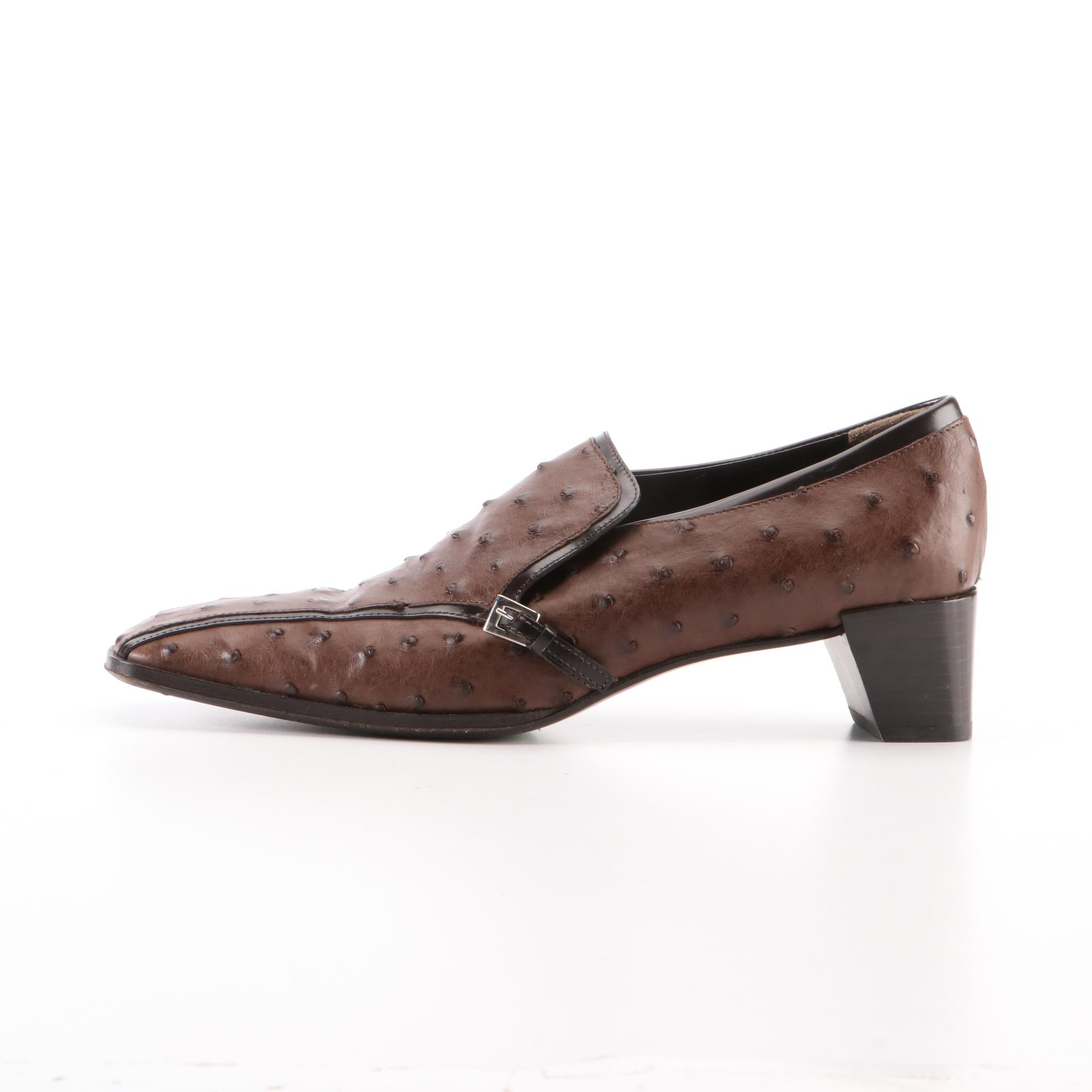 Prada Loafer Style Low-Heeled Shoes in Ostrich Leather