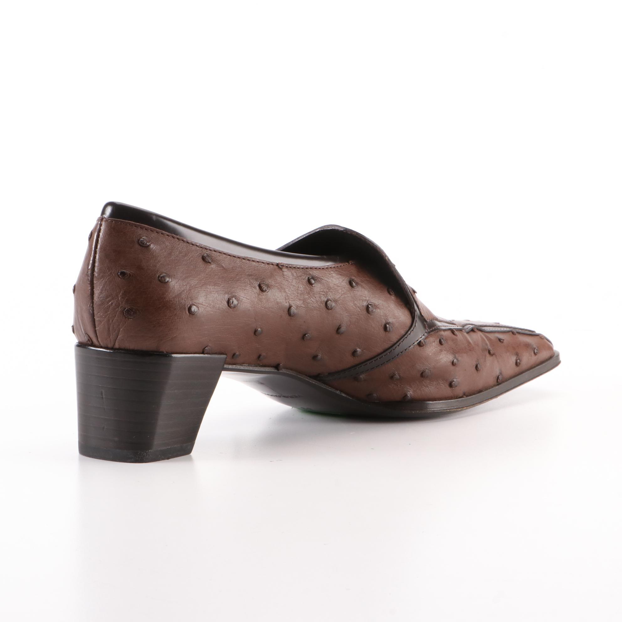 Prada Loafer Style Low-Heeled Shoes in Ostrich Leather