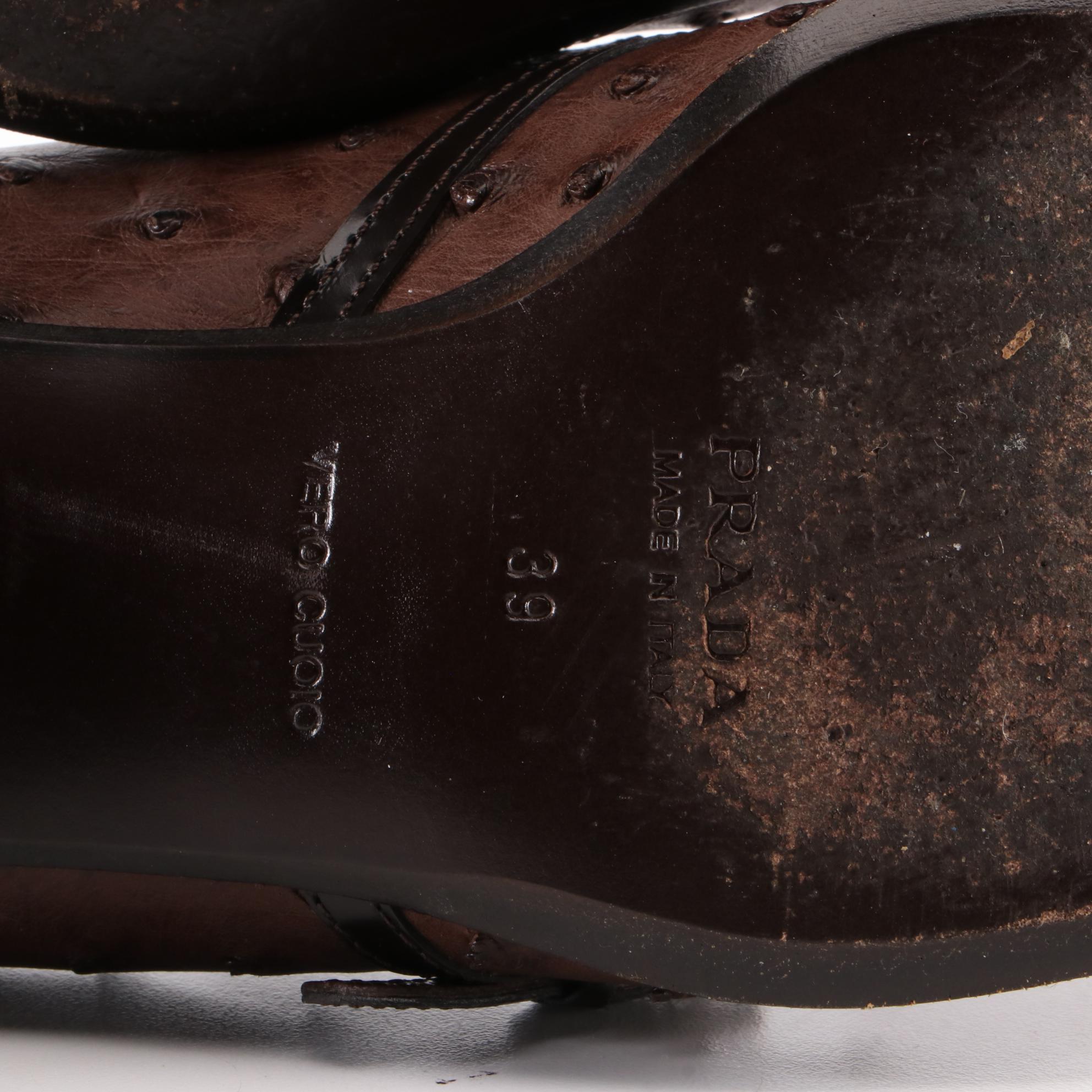 Prada Loafer Style Low-Heeled Shoes in Ostrich Leather